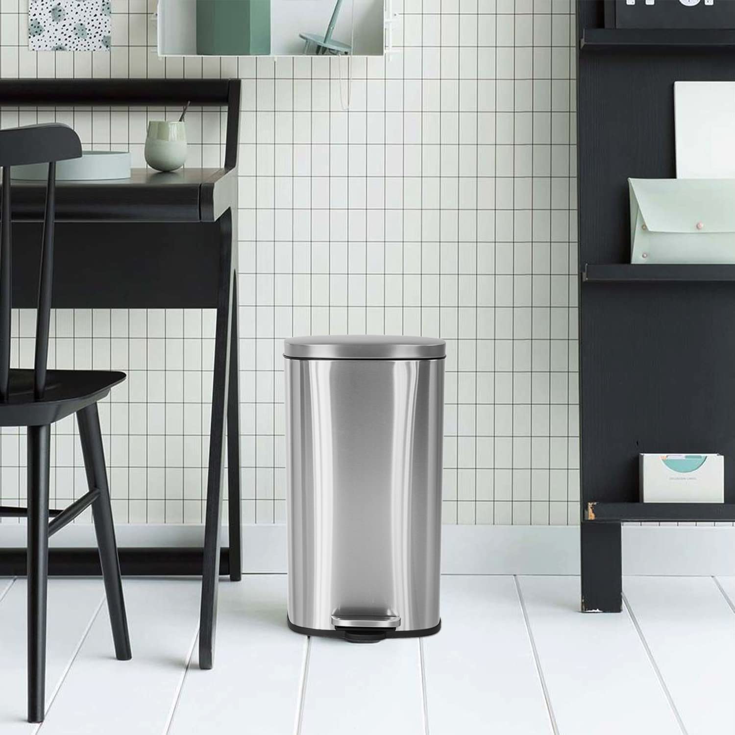 PayLessHere 8 Gallon(30L) Trash Can, Fingerprint Proof Stainless Steel Kitchen Garbage Can with Removable Inner Bucket and Hinged Lids, Pedal Rubbish Bin for Home Office