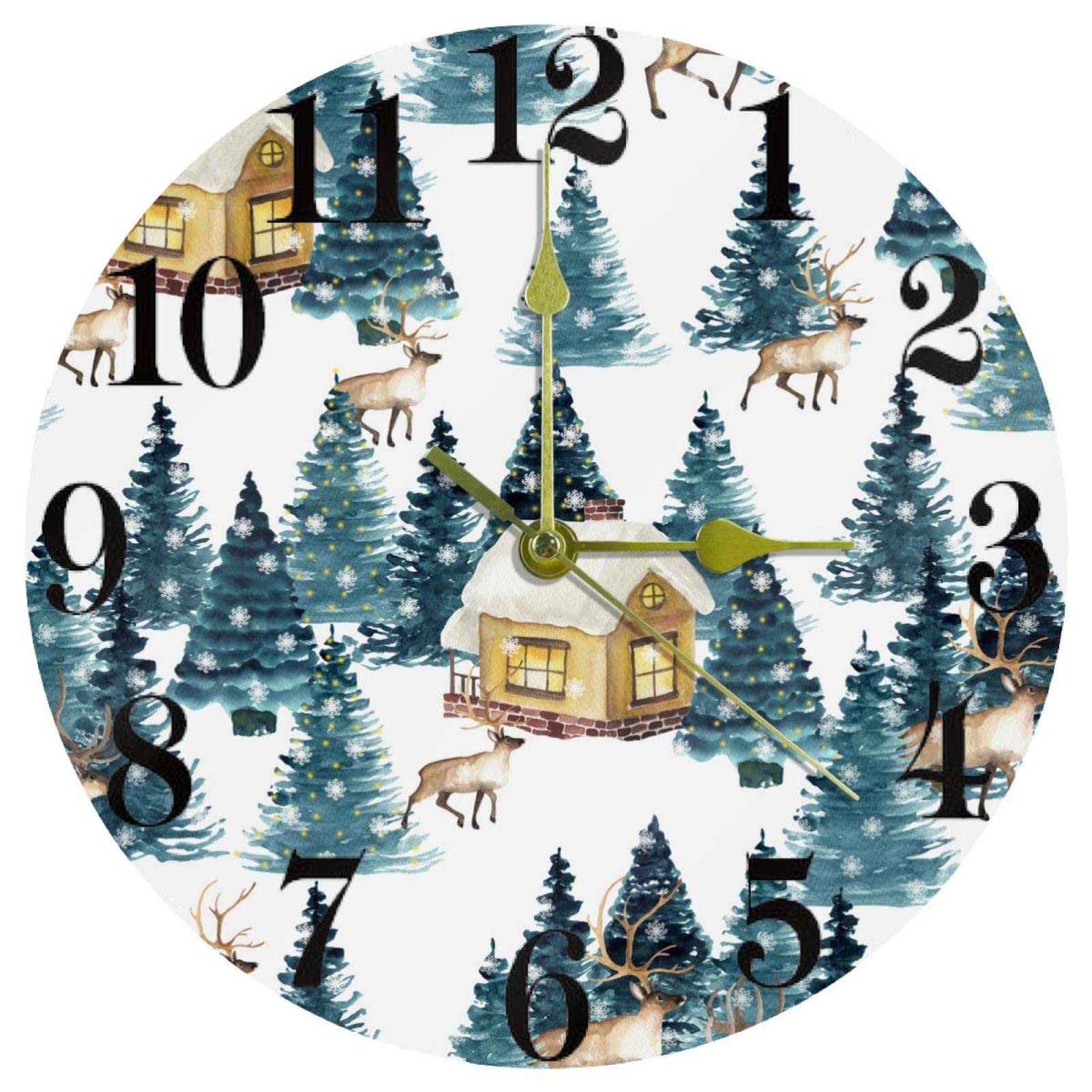 Horloge murale silencieuse sans tic-tac à pile avec un cadran motif cerf nature