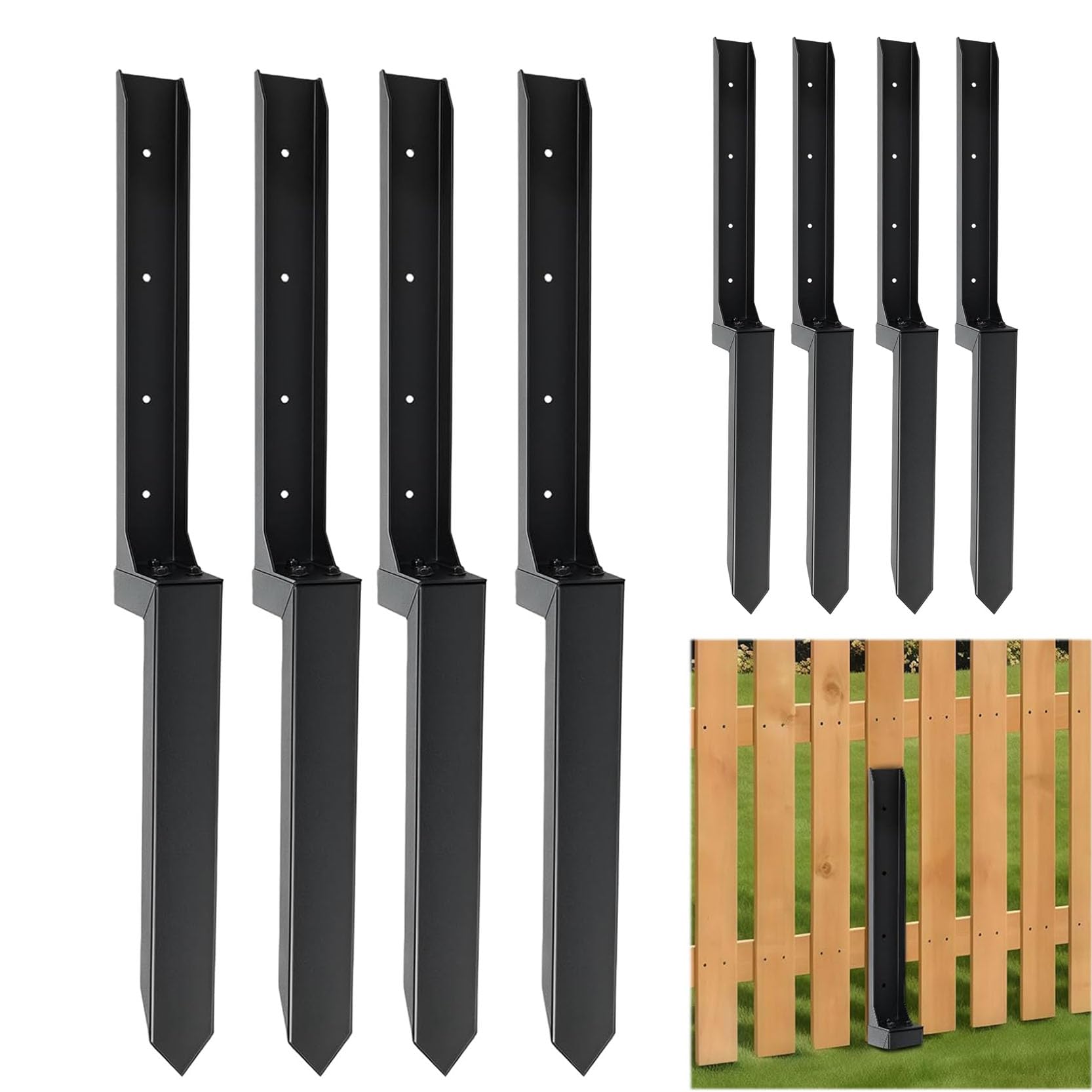 LQSYBHD 8 Pack Fence Post Repair Kit Steel Fence Post Anchor Ground Spike Ground Spike for Fencing for Repairing Damaged Fence Gate Posts Sign Posts or Mailbox