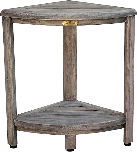 Unknown1 Oasis - Estante de ducha de esquina de teca de 2 niveles en acabado gris, moderno y contemporáneo, color gris