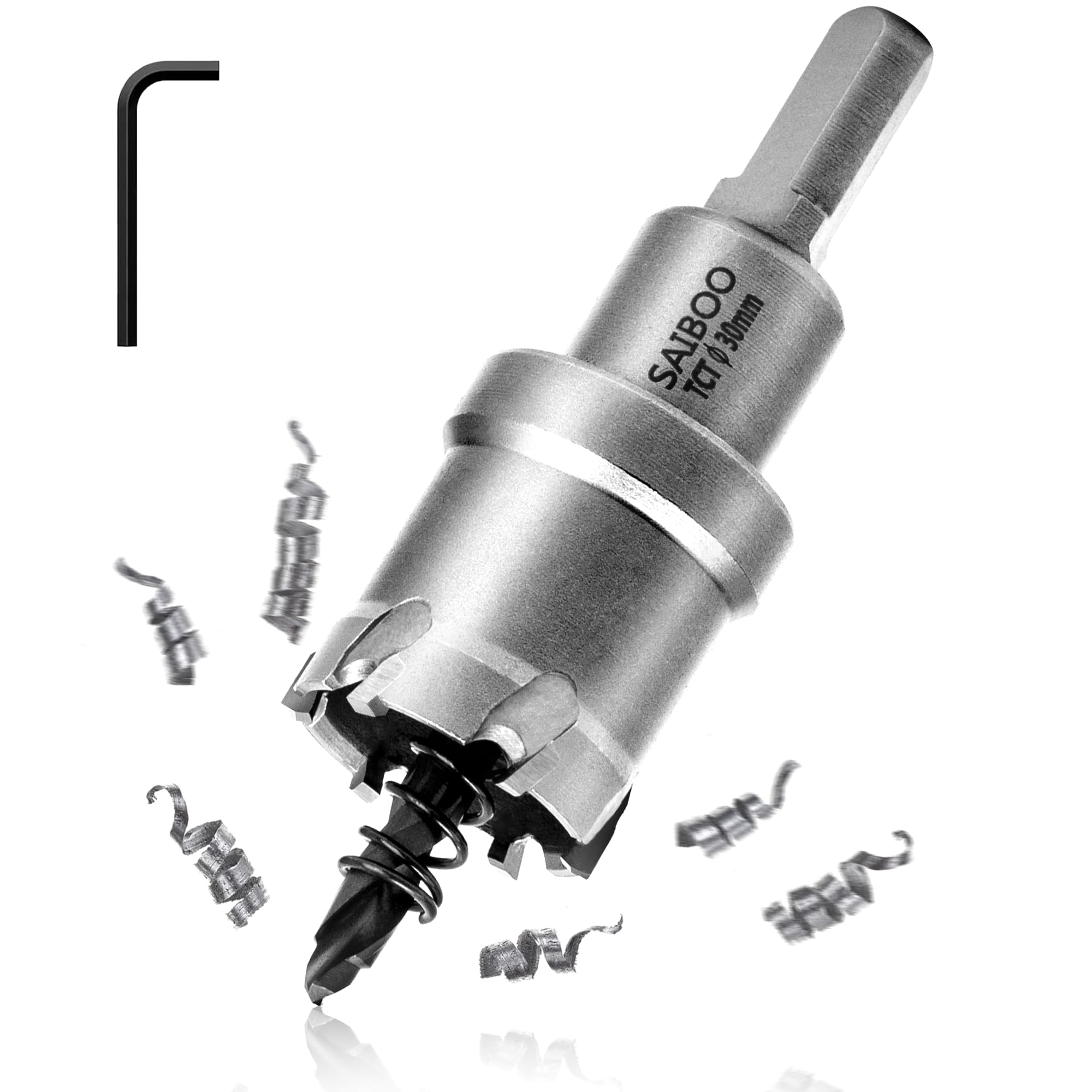 30mm Broca Cortadora de Agujeros de Metal, Cortador Orificio con Punta de T.C.T Carburo de Tungsteno con Taladro Piloto para Acero Inoxidable, Acero Dulce, Aleación de Aluminio, Cobre, Hierro