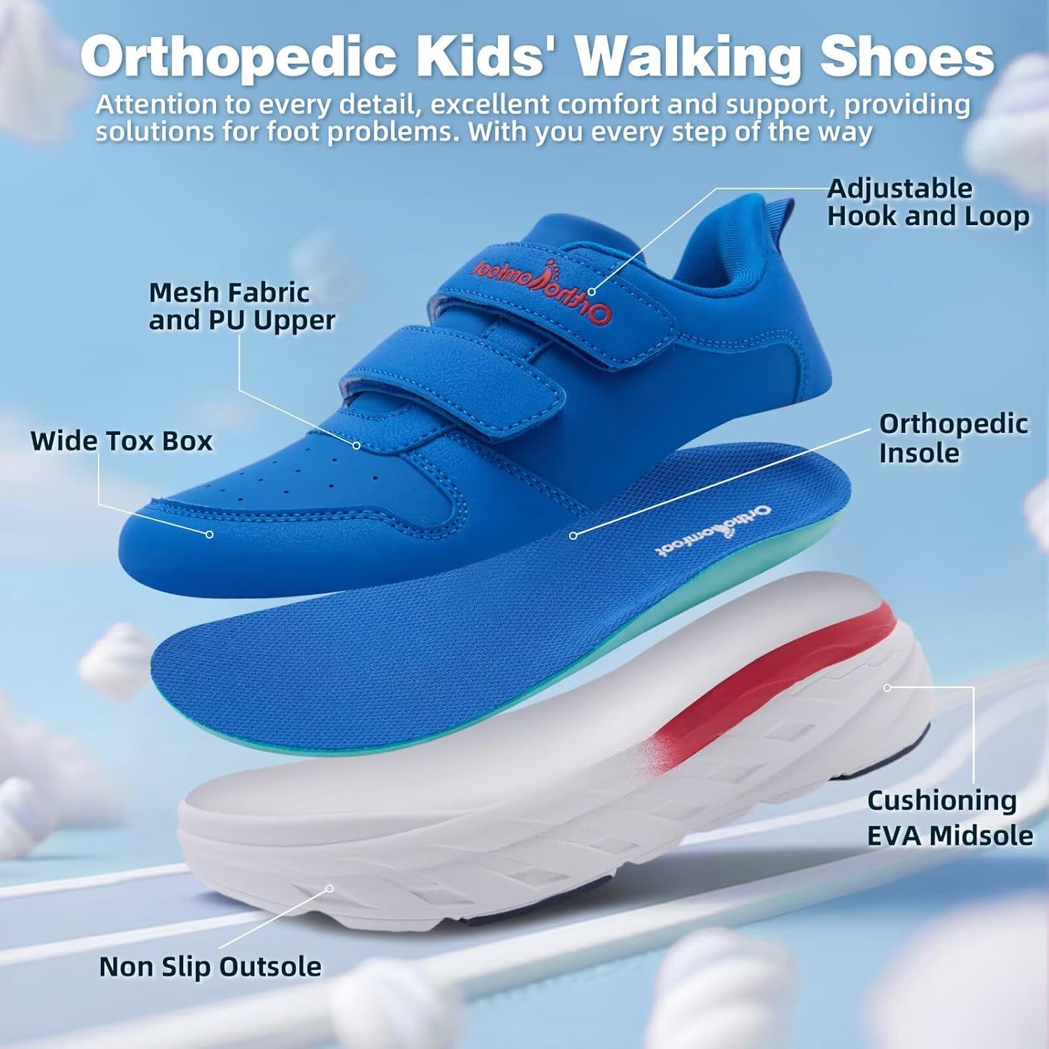 Boys Kids Orthopedic Tennis Shoes: Wide Toe Box Comfortable Casual Arch Support Plantar Fasciitis Running Sneakers, Corrective Orthotic Athletic School Sport Walking Shoes for Foot and Pain Relief - Image 7