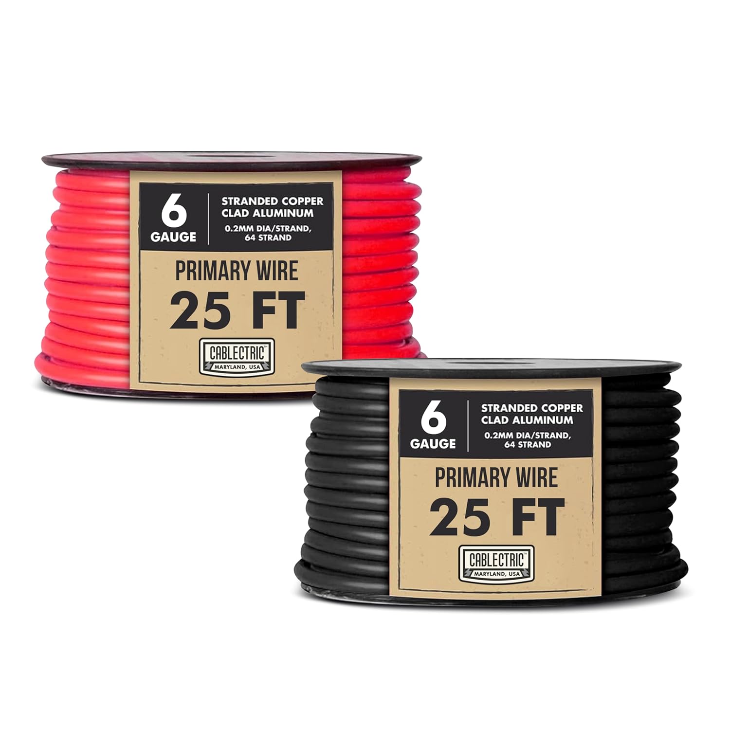 50 ft 6 Gauge Wire - 2 Pack 50ft Copper Clad Aluminum Primary Cable 6 AWG Heavy Duty with Wire Lug Terminal Connectors and Heat Shrink Tube