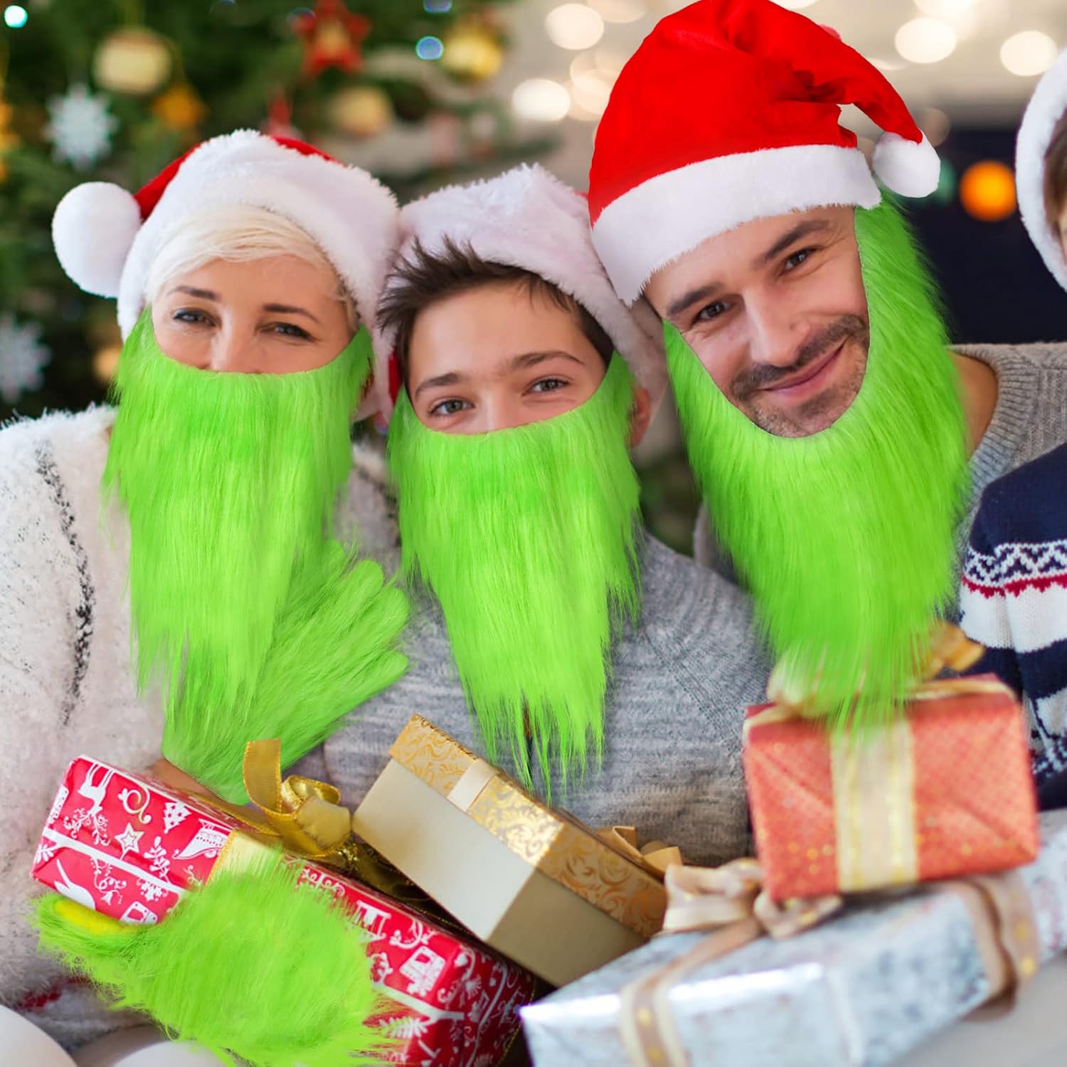 Hxezoc Green Monster Costume Accessories Christmas Plush Beard Santa Hat and Furry Gloves for Kids Adults Novelty Cosplay Costume Christmas Holiday Party Props Supplies - Image 3