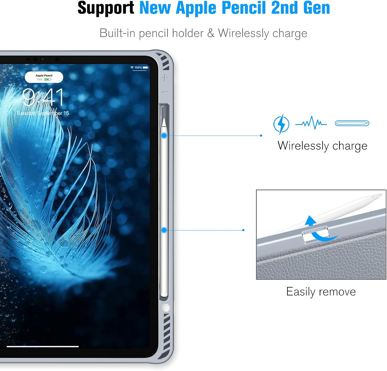 CaseBot Magnetic Case for iPad Pro 12.9-inch 6th Generation 2022, Multiple Angle Shockproof Rugged Stand Case, Soft TPU Back Cover w/Pencil Holder, Also Fit iPad Pro 12.9" 5th/4th/3rd Gen, Cloudy Blue
