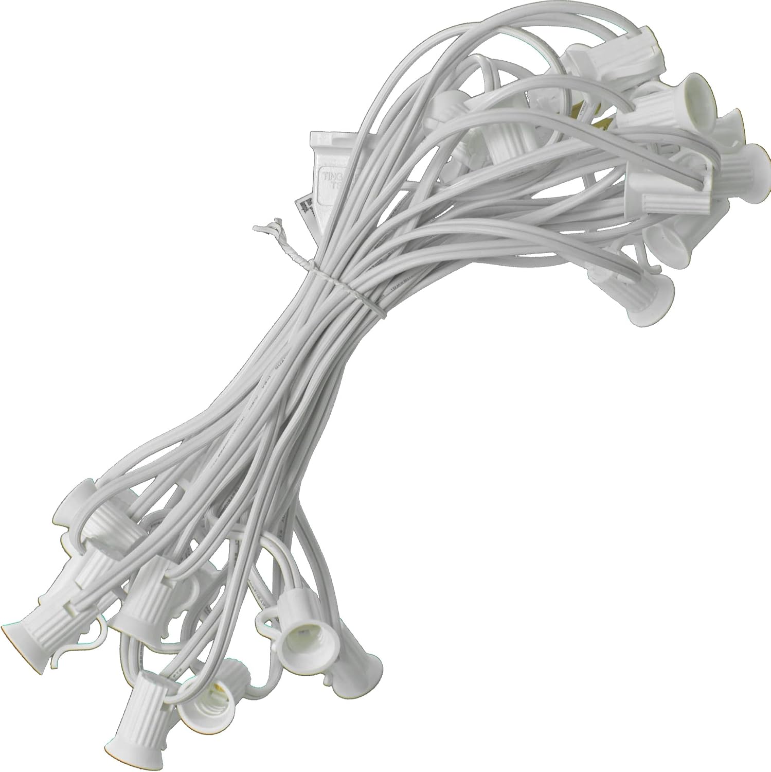 EST. LEE DISPLAY L D 1902 Outdoor Patio String Light Cords with Male & Female Plugs Green & White Wire 12in Spacing Sockets, 25FT Length (Green, C9 - E17)