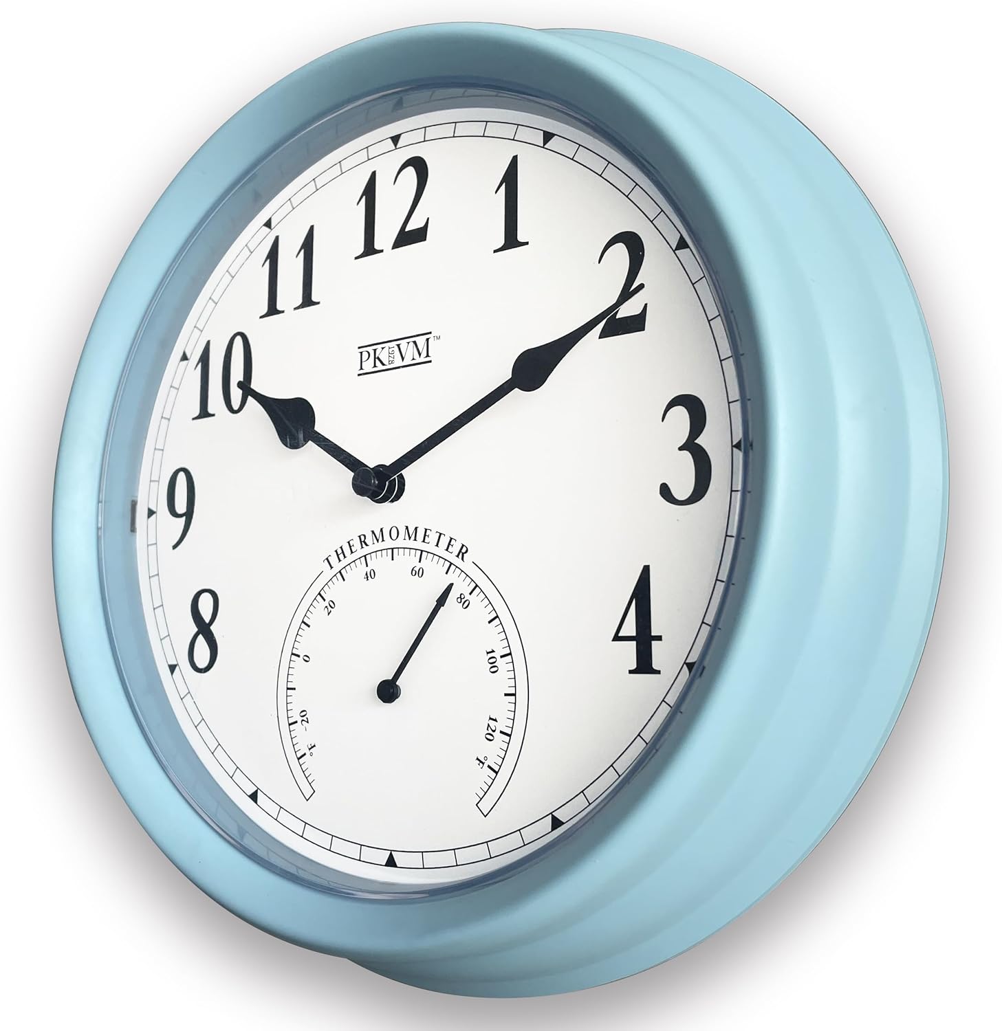 (New) 9.9 inch Pololio Indoor Wall Clock with Thermometer. Sweep Movement (Pastel Blue)
