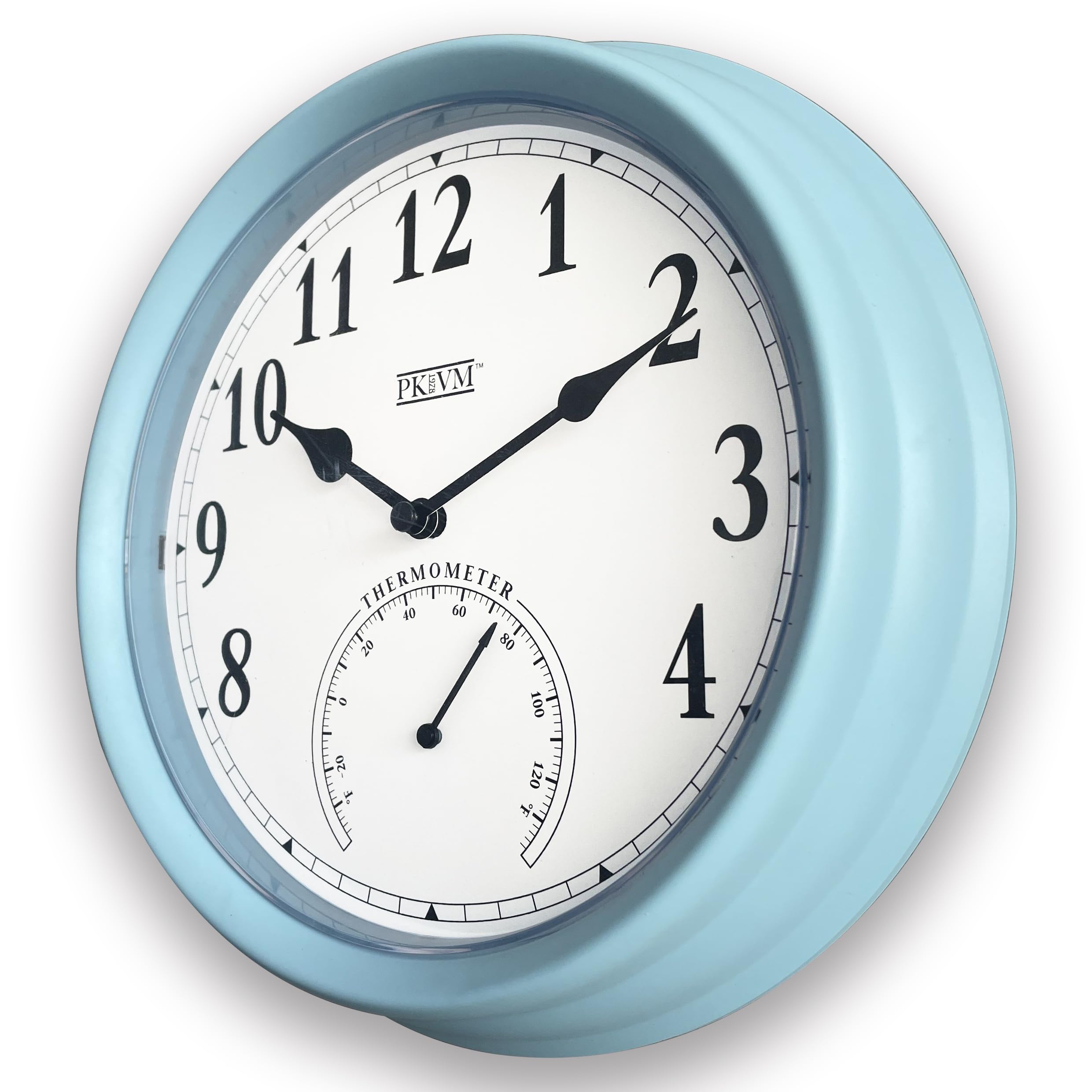 PKVM 1978 (New) 9.9 inch Pololio Indoor Wall Clock with Thermometer. Sweep Movement (Pastel Blue)