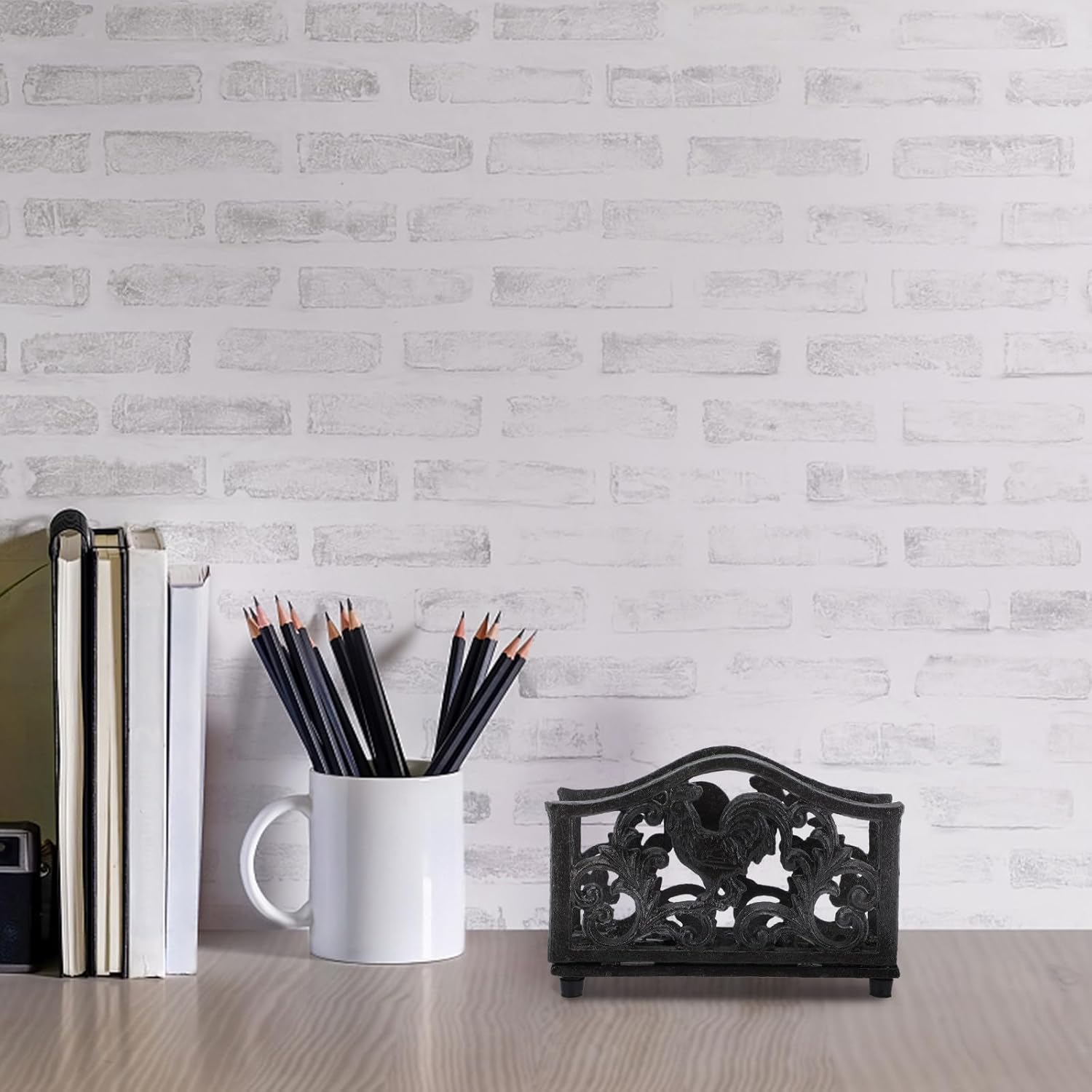 Iron Art Large Napkin Holder, Hollow Decorative Tissue Holder, Metal Serviette Rack for Restaurant and Home Tabletop Napkin Storage