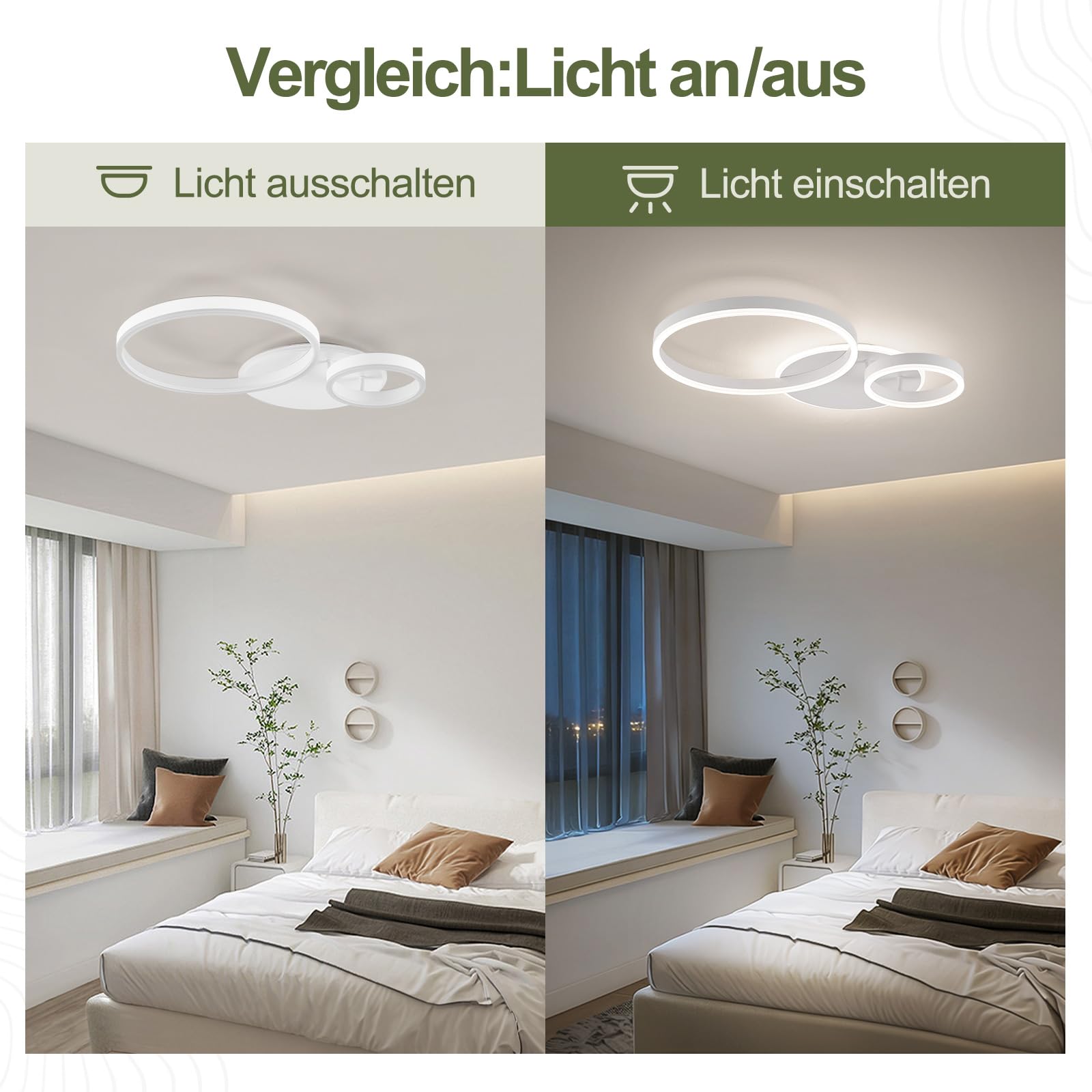 Qamra 64cm LED Deckenlampe,2 Ringe Design 60W,4000K Neutralweiß,Moderne Weiße Deckenleuchte aus Metall und Acryl für Wohnzimmer,Schlafzimmer,Esszimmer,Büro