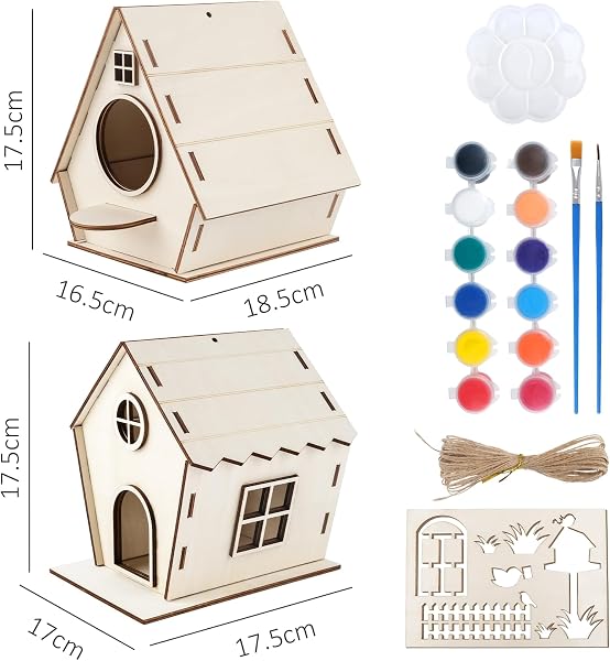 HOLDLEAF Vogelhaus Bausatz für Kinder,2 Stück DIY Holz Bastelset,für Kinder zu Bauen und Malen,Vogelhaus Bastelset für Mädchen Jungen Kleinkinder - 2
