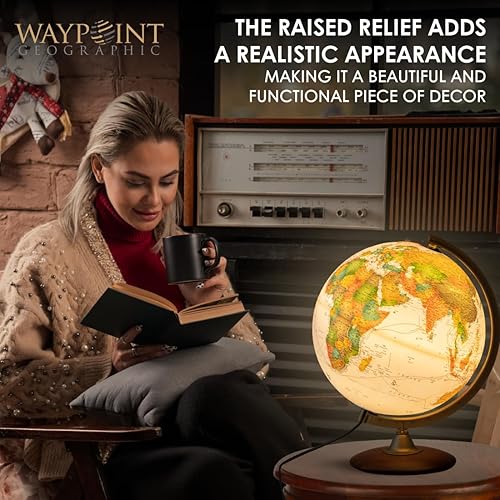 Miniatura 6 de Waypoint Geographic Colombo - Globo de alivio, globo del mundo iluminado de estilo océano antiguo de 12 pulgadas con relieve elevado, globo de