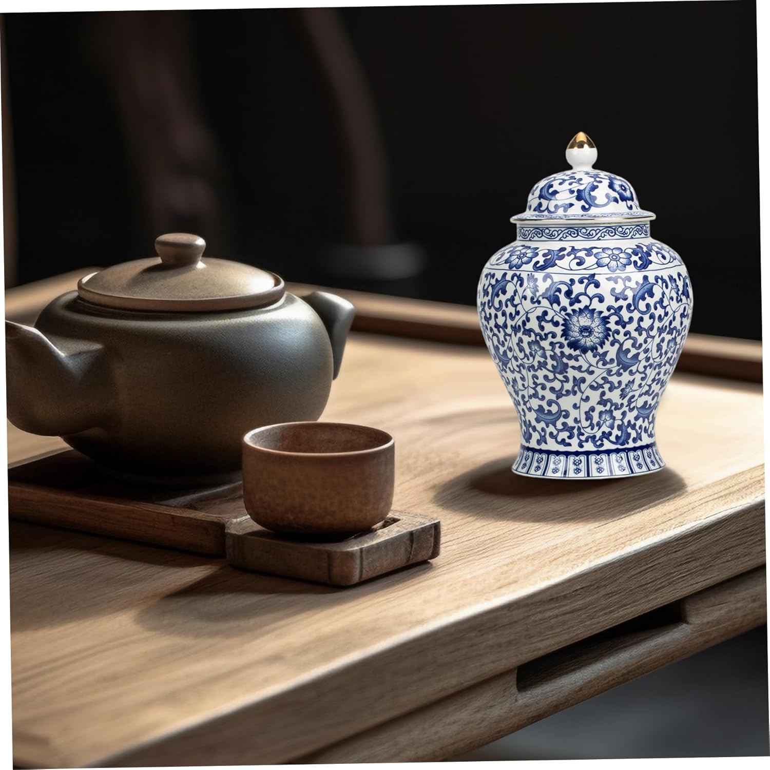 Ginger Jars for Home Decor, Ceramic Decorative Blue and White Ginger Jars with Lid, Porcelain Vases Decor for Table, Living Room, Bookshelf