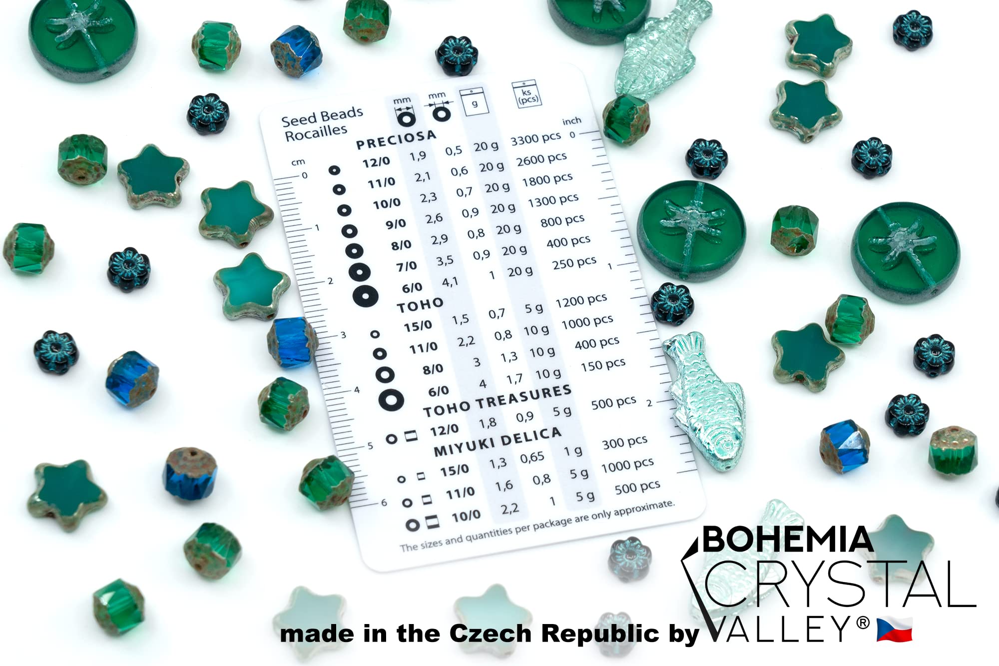 2.1oz (60g) of Glass Focal Bead Mix with Flowers, Table-Cut and fire Polish Czech Beads, PG Green, Focal Green - Image 2