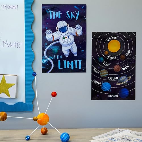 Miniatura 2 de Bright Creations Paquete de 12 carteles espaciales para el aula, impresiones motivacionales y carteles educativos con temática espacial, decoración
