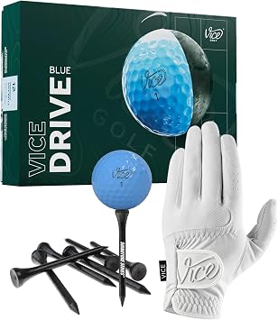 Certified Brands Vice Drive Golf Balls, with Duro White Glove, Right Hand | for More Distance, Higher Launch, Decreased Spin, 2-Piece, Surlyn Cover, High Compression | with Signature Series Tees