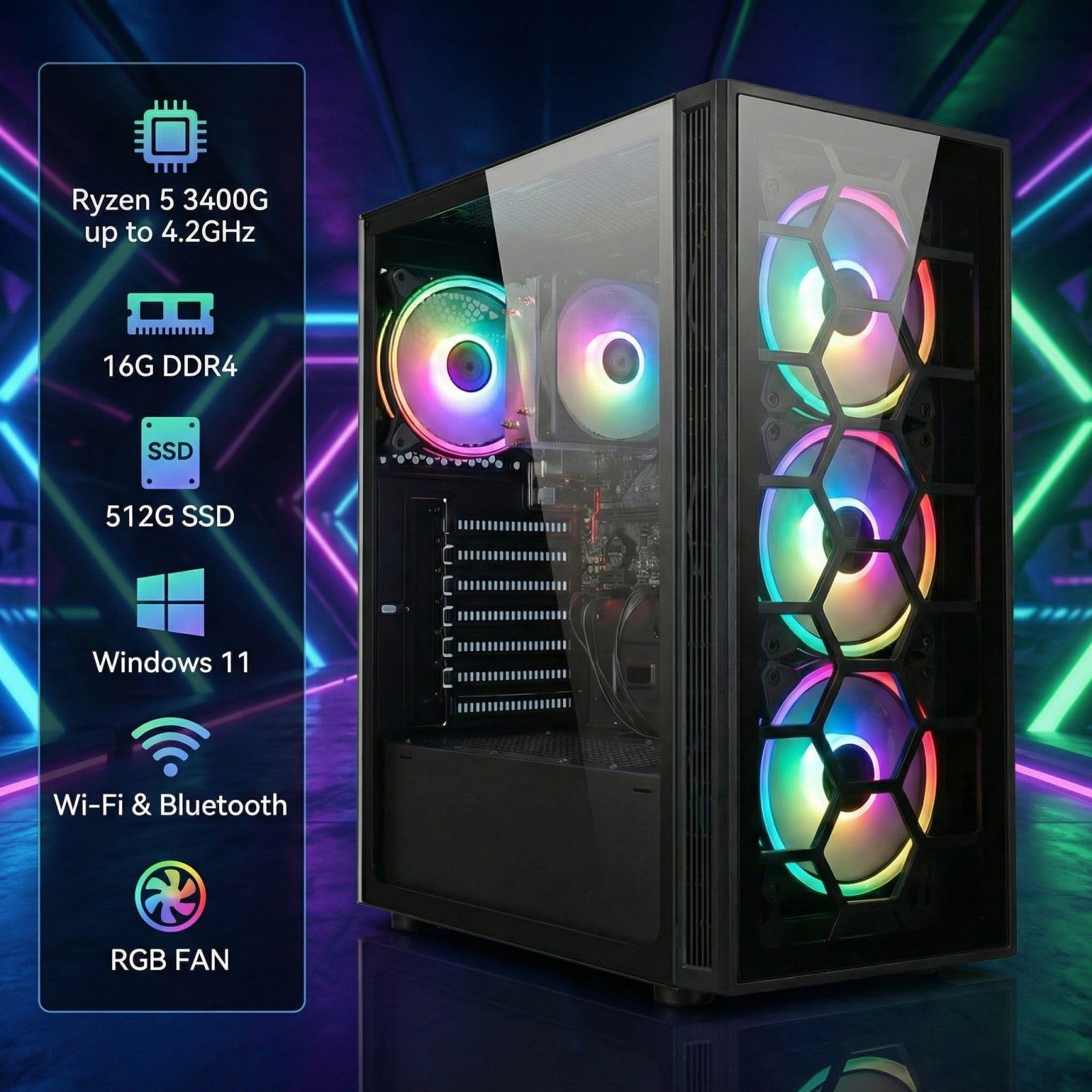 Lenovo V55T（Ryzen5 3400g／16GB／NVMe 1TB） Amazon.com: STGAubron RGB Desktop PC Computer, AMD Ryzen 5 3400G