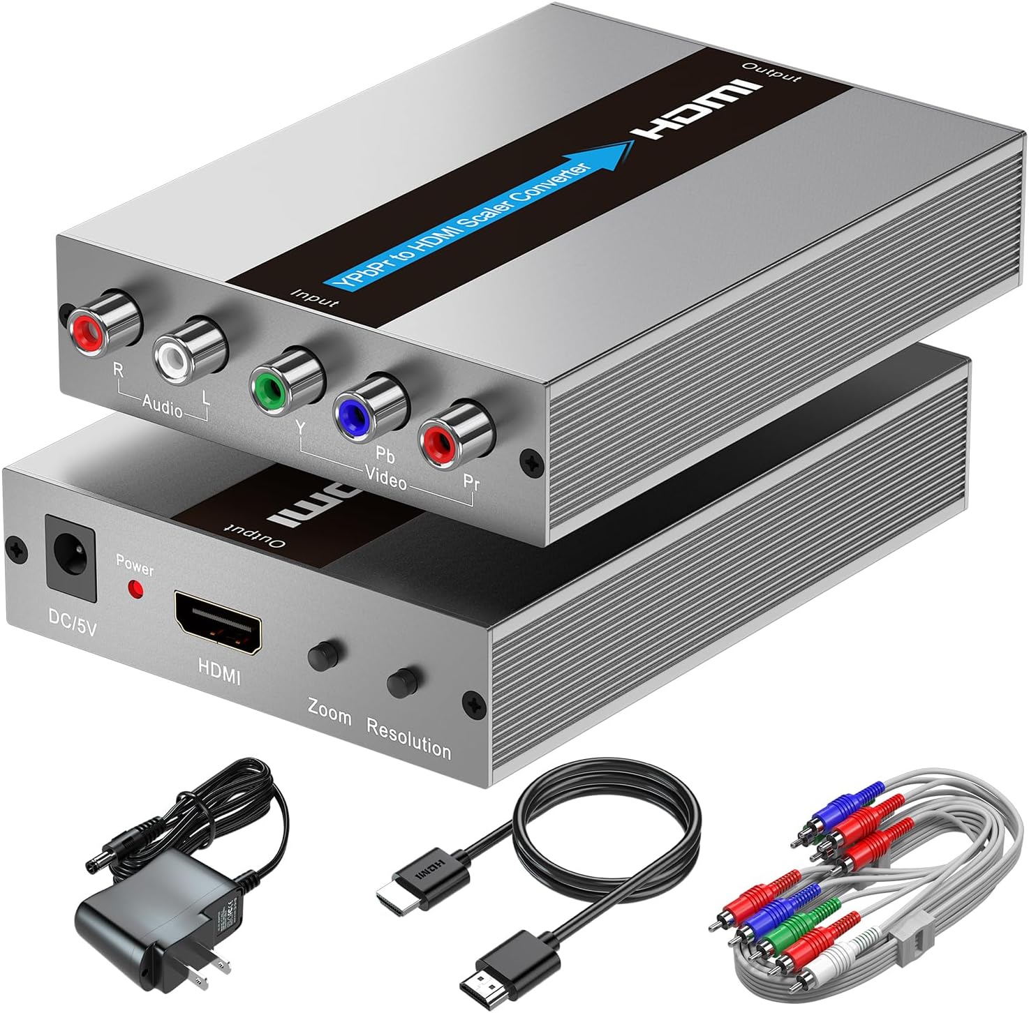Component to HDMI Converter with Scaling Function + Zoom Function(HDMI & Component Cables