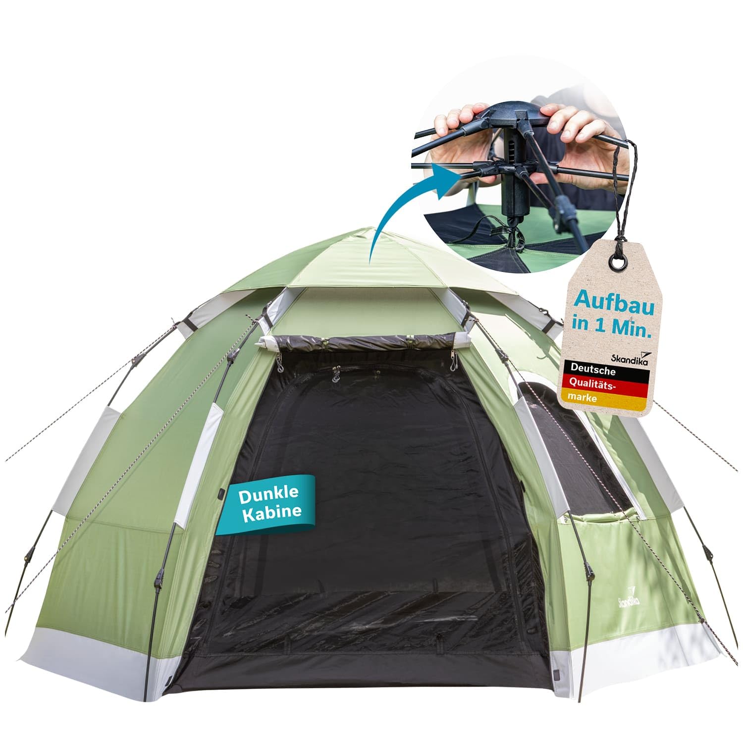 Skandika Namiot kopułowy Namsos 2 Sleeper Protect Quick Start | namiot dla 2 osób, szybki montaż w 1 minutę, czarna kabina sypialna, okno dachowe, słup wody 3000 mm, UPF 100+, kemping, festiwal, do
