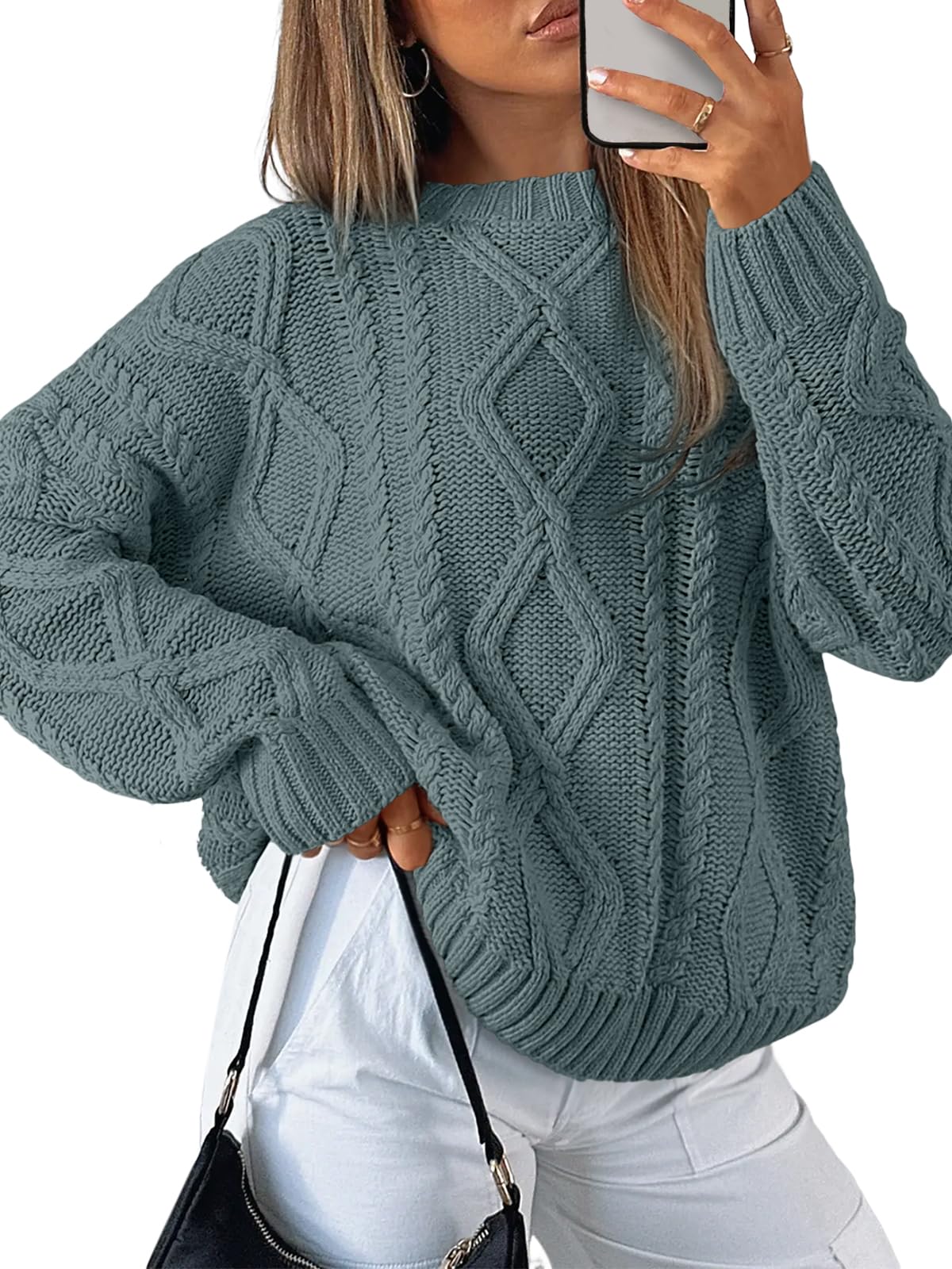 Trendy QueenWomen's Oversized Cable Knit Crewneck Sweaters