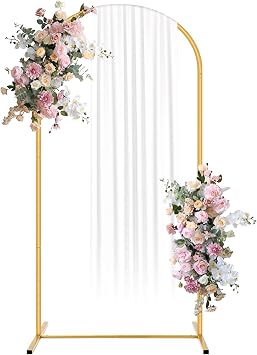 Shinoske Metal Arch Backdrop Stand-Stylish Garden Arbors-Wedding Arches for Ceremony-Easy to Assemble and Disassemble Gold Stand Weddings,Birthdays,Parties,Garden Decorations Gold, 6x2.6FTHxW