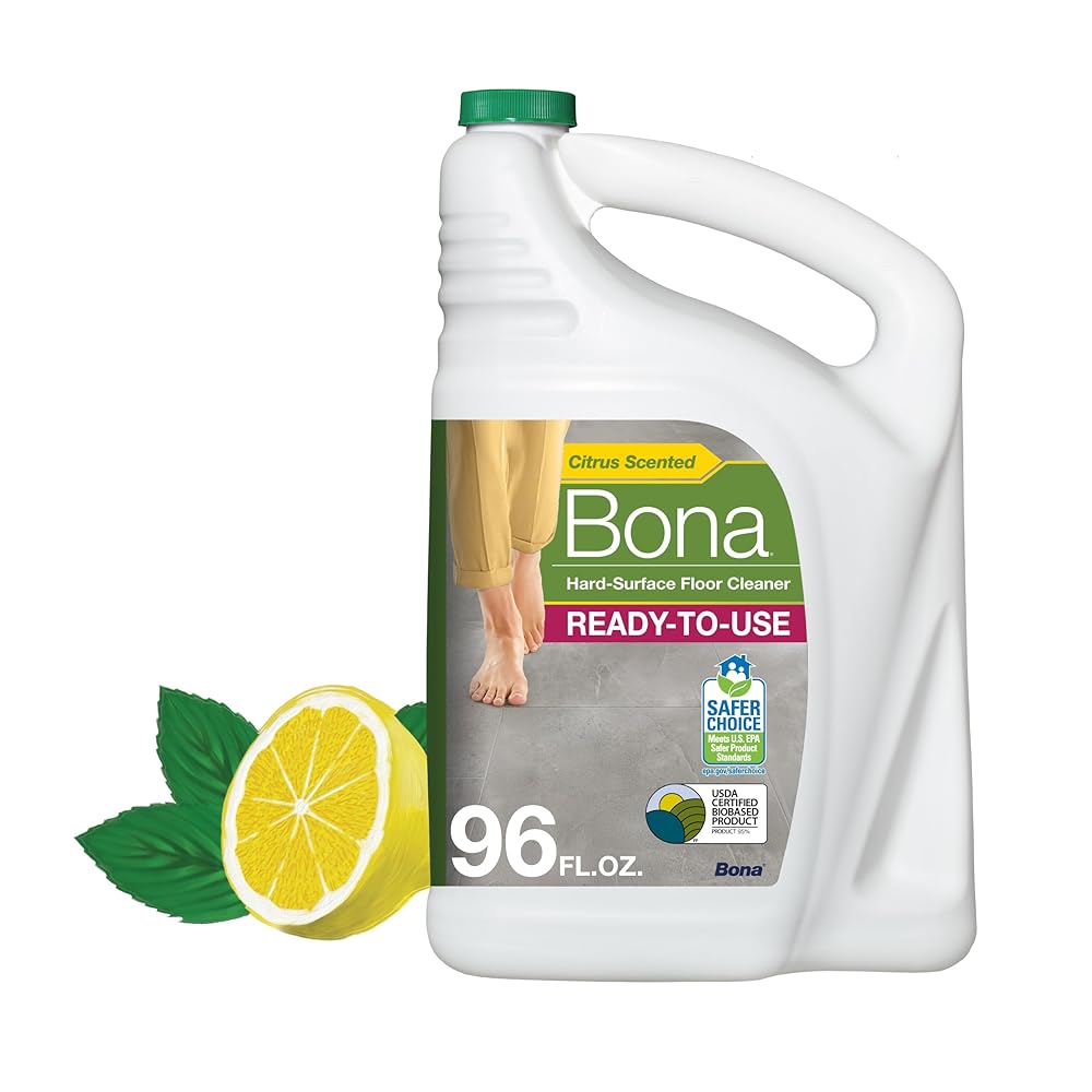 Bona Multi-Surface Floor Cleaner Refill - 96 fl oz - Lemon Mint - Residue-Free Floor Cleaning Solution refill for Spray Mop and Spray Bottles - For Use on Stone, Tile, Laminate, and Vinyl Floors