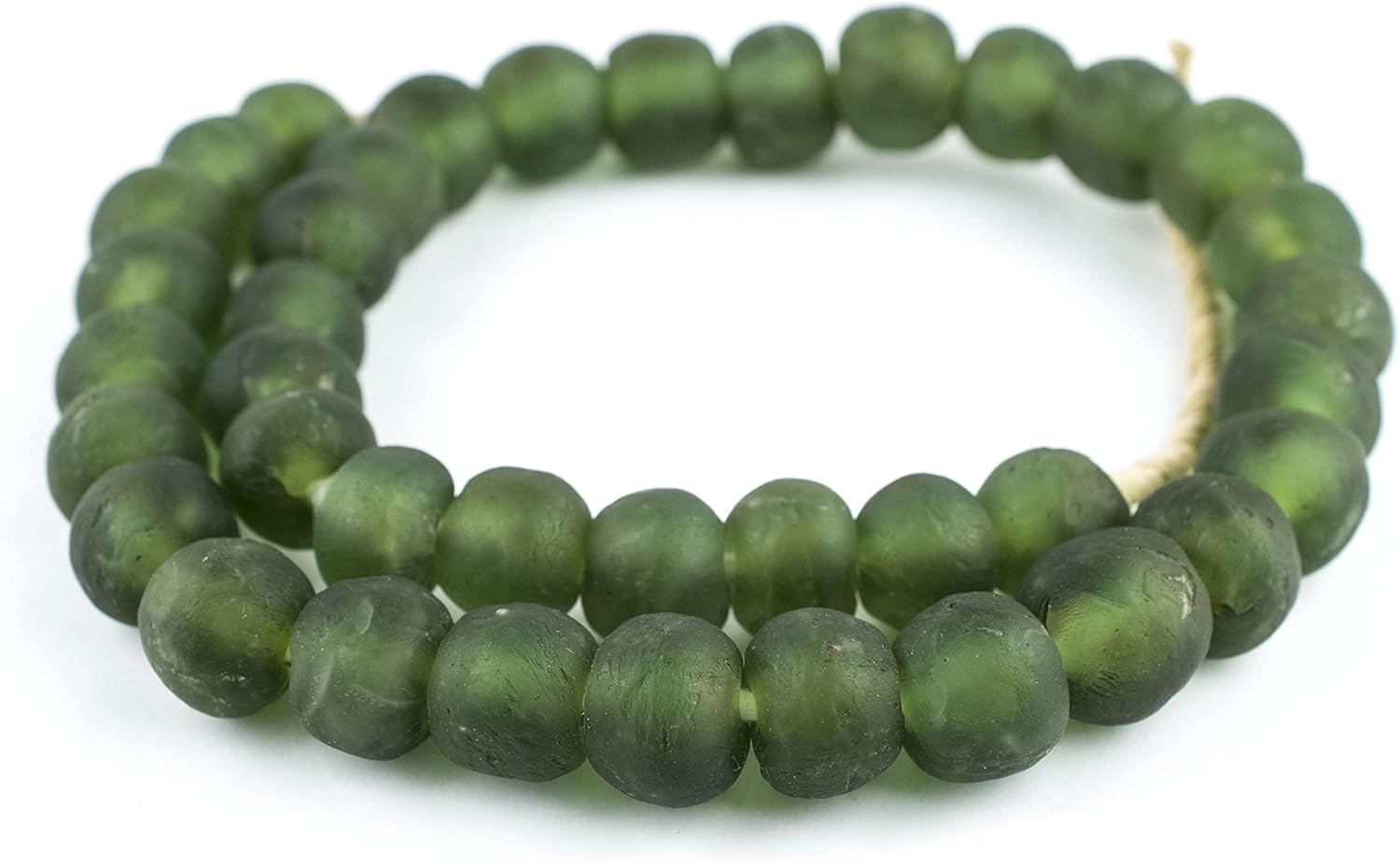 The Bead Chest African Recycled Glass Beads – Handmade in Ghana – Asparagus Green 18mm Strand for Jewelry Making, Crafts, and Home Decor I Approximately 36 Beads