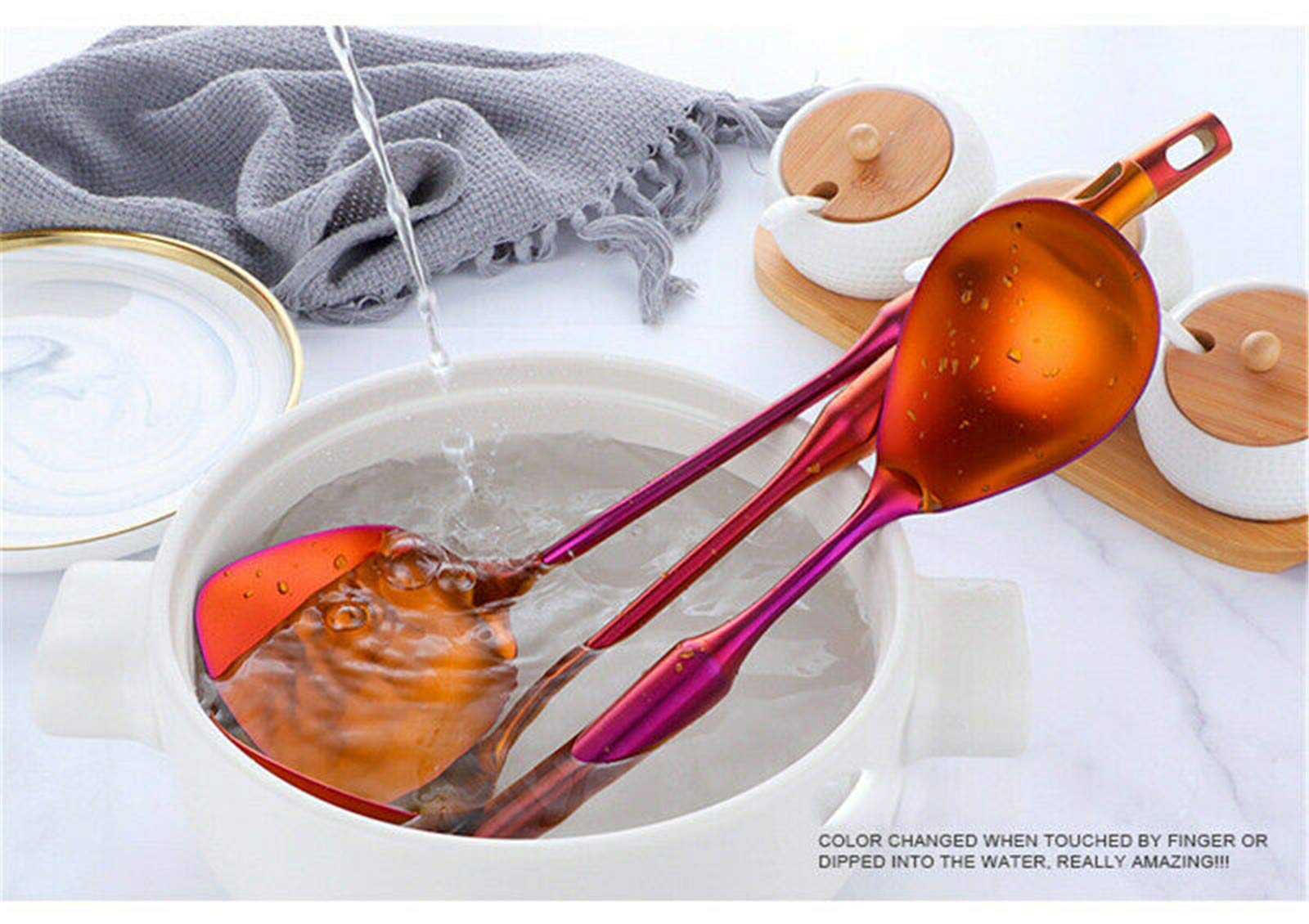 7PCS Utensilios de cocina de acero inoxidable con soporte Set de cocina Turner cuchara (naranja)
