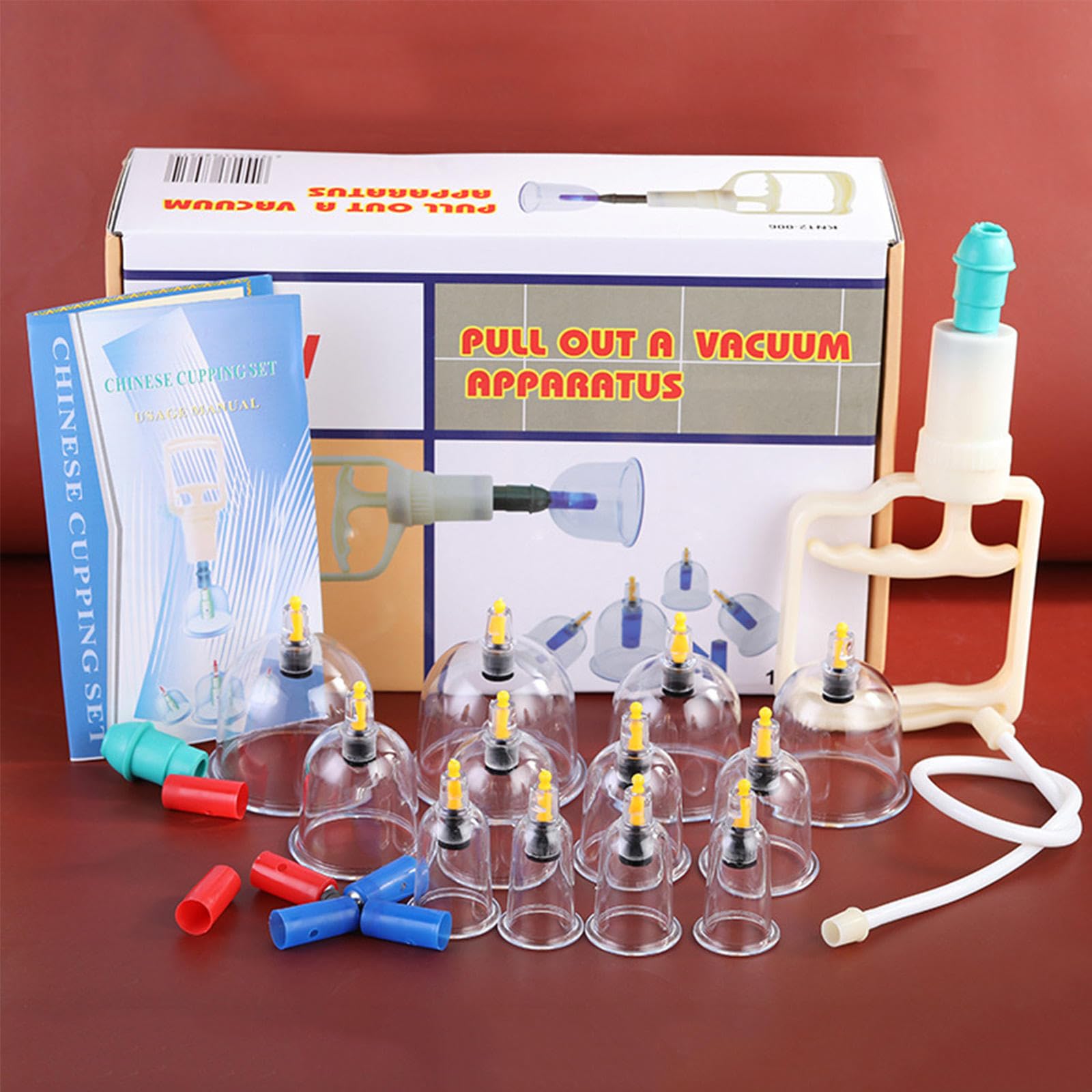 Set di coppettazione Cinese, 12 Ventose ad Aria compressa con Maniglia di pompaggio, Massaggio anticellulite per Schiena/Collo