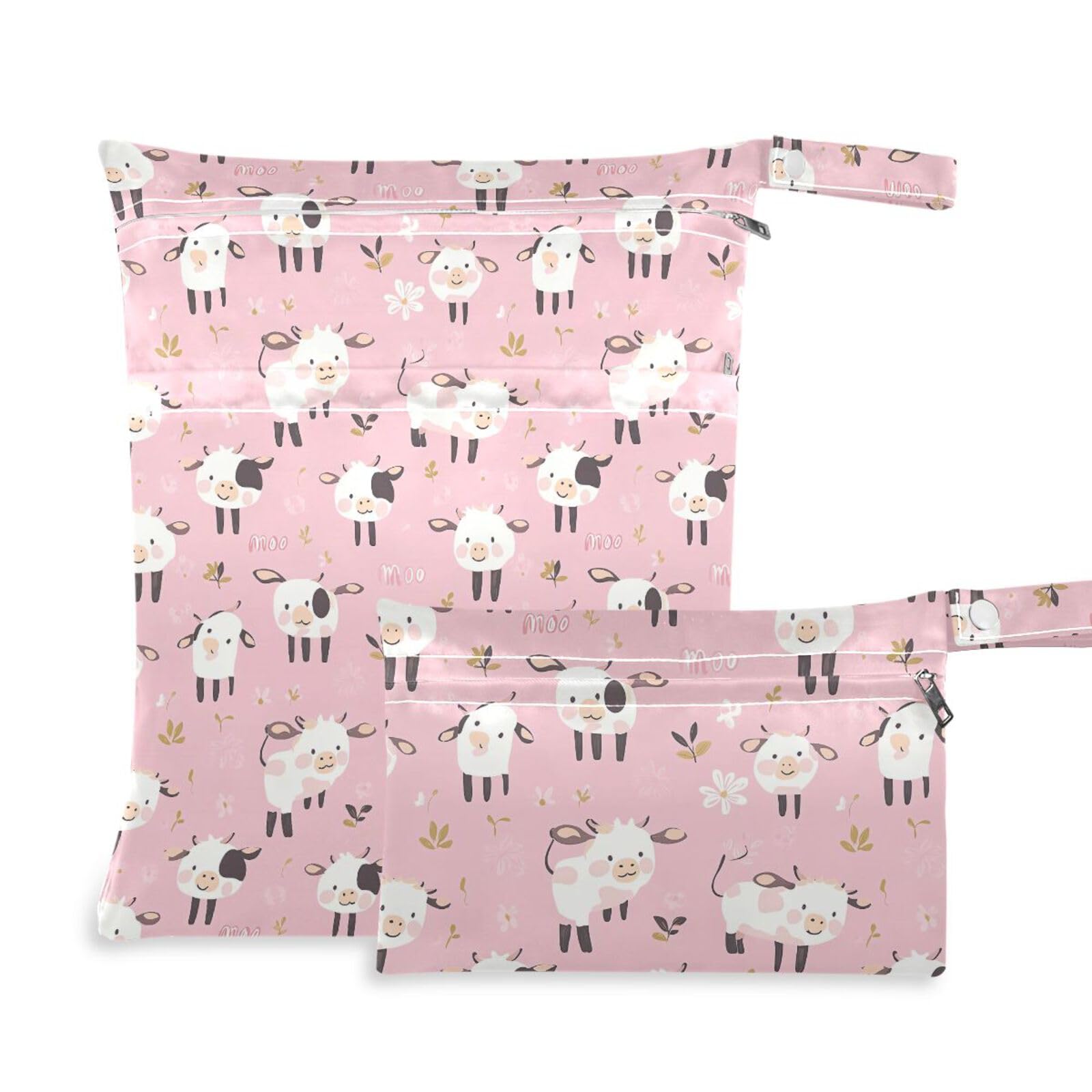 Coikll Wet Dry Bags for Cloth Diaper 2 Pack Waterproof Yoga Gym Bag for Swimsuit Wet Clothes Baby Items-?Cute Milk Cow (10)?