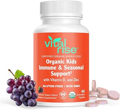 Kids Immune Support Chewables USDA Organic Vitamin C, D3, Zinc Supplements & Elderberry Vegan, Non-GMO, Gluten Free Seasonal Immune Defense for Children Ages 4+ 60 Count