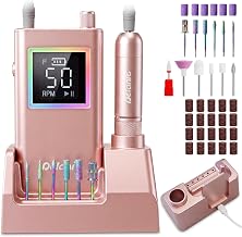 Delanie Professional Nail Drill 50000 RPM with Charging Station, Wireless Electric Nail Polisher for Acrylic Nails and Gel, 10H Autonomy, Pause Function, 12 Bits Included