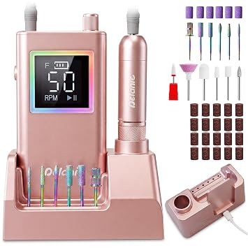 Delanie Electric Nail Drill Professional 50000 RPM & Charging Dock, Rechargeable Efile Drills Nail for Acrylic Gel, Dip Powder & Polygel Removal, Beginner Friendly Portable Electric Nail File Kit