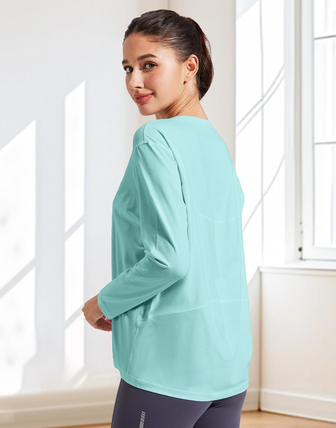 Pioneer Camp Women's Bamboo Viscose Long Sleeve Workout Shirts Back Loose Fit Boat Neck Yoga Athletic T-Shirts Casual Tops - Image 2