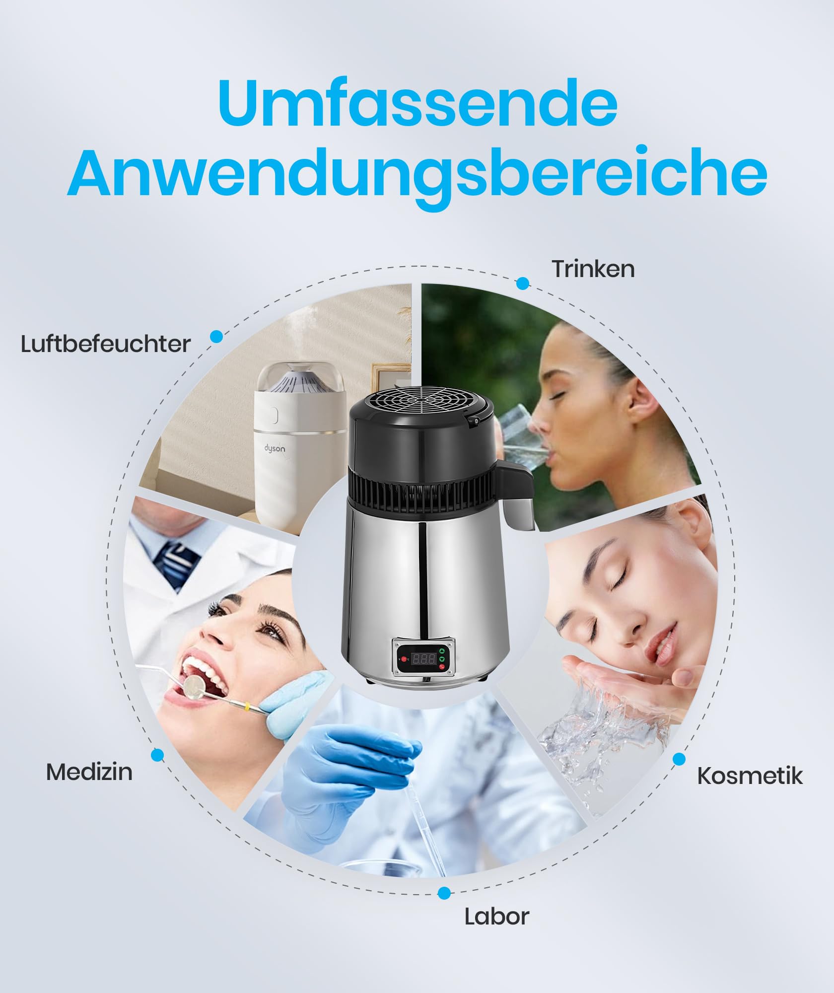 Wasserdestilliergerät (750W 1L/H) Edelstahl Destilliertes Wasser Maschine Automatisch Wasserdestillierer Wasser Distiller Filter für Reines Trinkwasser inkl. Glaskanne
