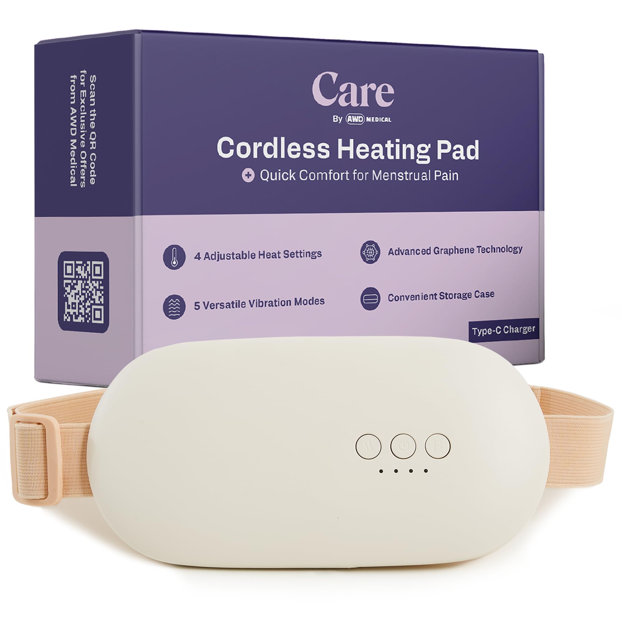 Heating Pad for Cramps | Period Heating Pad for Cramps, Cordless Menstrual Heating Pad with 4 Temperature Levels, 5 Vibration Settings, Portable, Fast