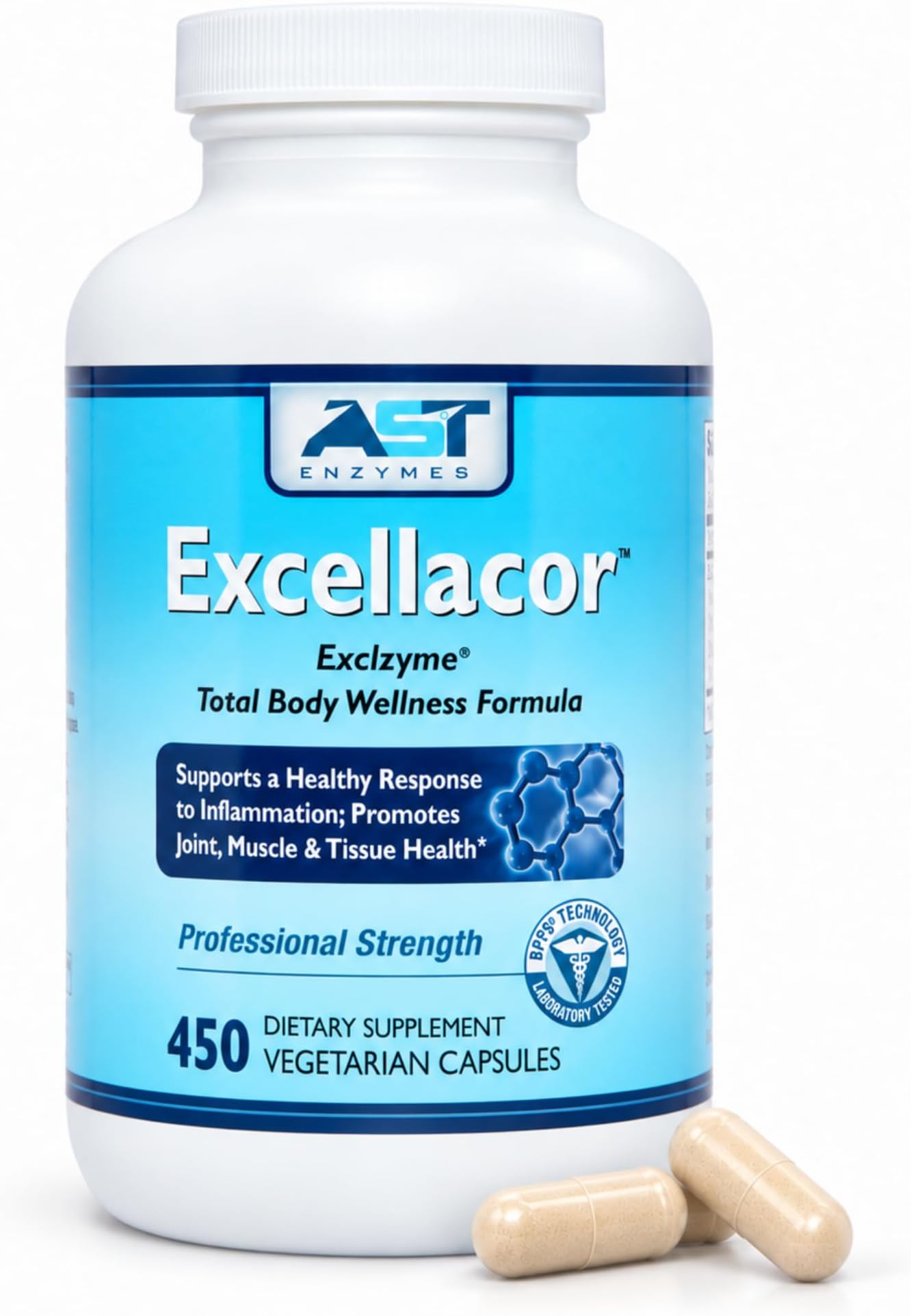 Excellacor-450 Vegetarian Capsules-Premium Natural Systemic Formula-Total Body Support - Contains Enteric-Coated Serrapeptase - Supports healthy Inflammation & Joints