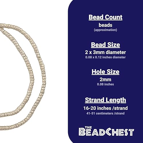 Miniatura 4 de TheBeadChest - Cuentas etíopes Heishi de metal blanco (juego de 2)