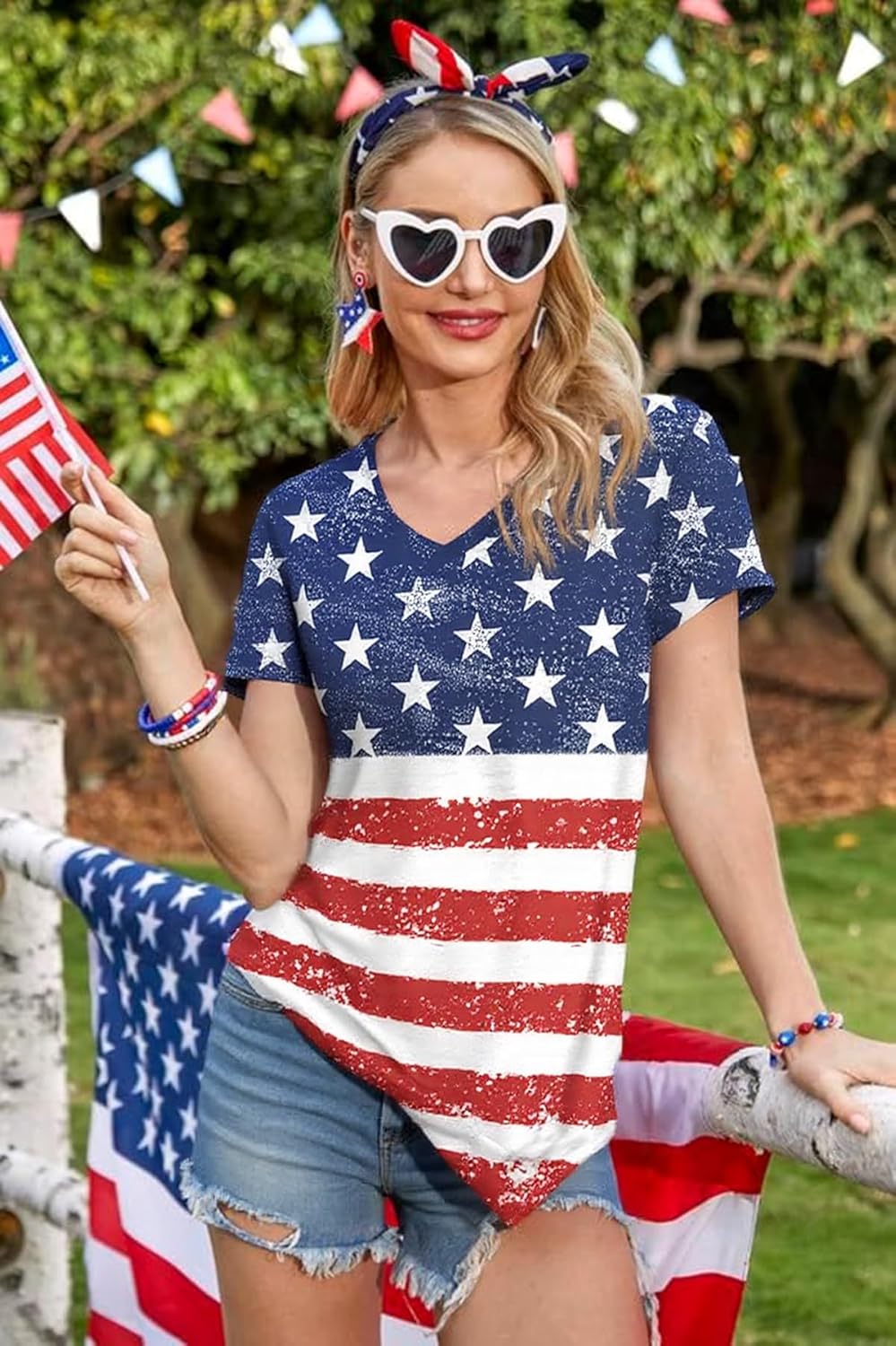 Barlver Womens American Flag Shirt Short Sleeve 4th of July Flag Top Loose Patriotic Independence Day T-Shirts S-XXL - Image 3