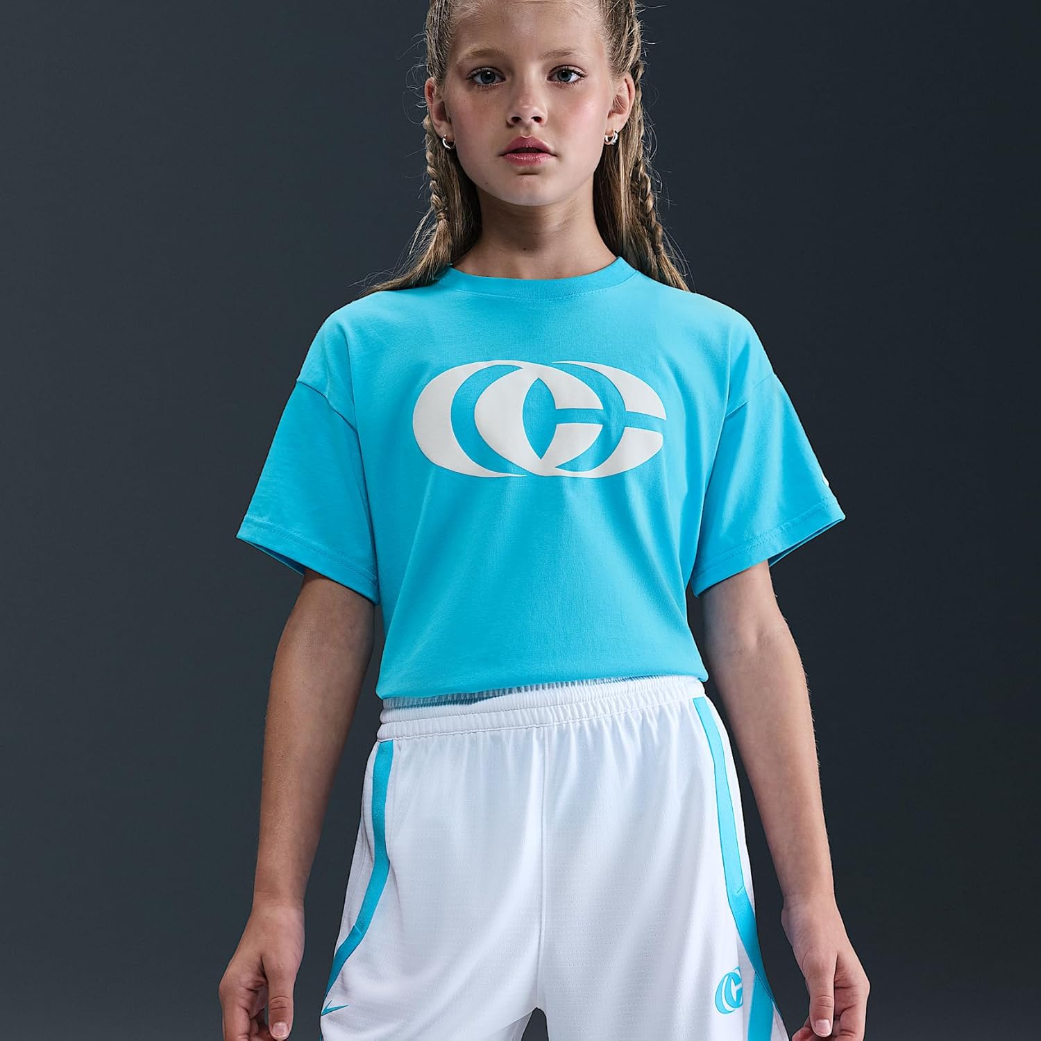 Caitlin Clark Big Kids' Crossover Shorts (White/Baltic Blue/Baltic Blue)
