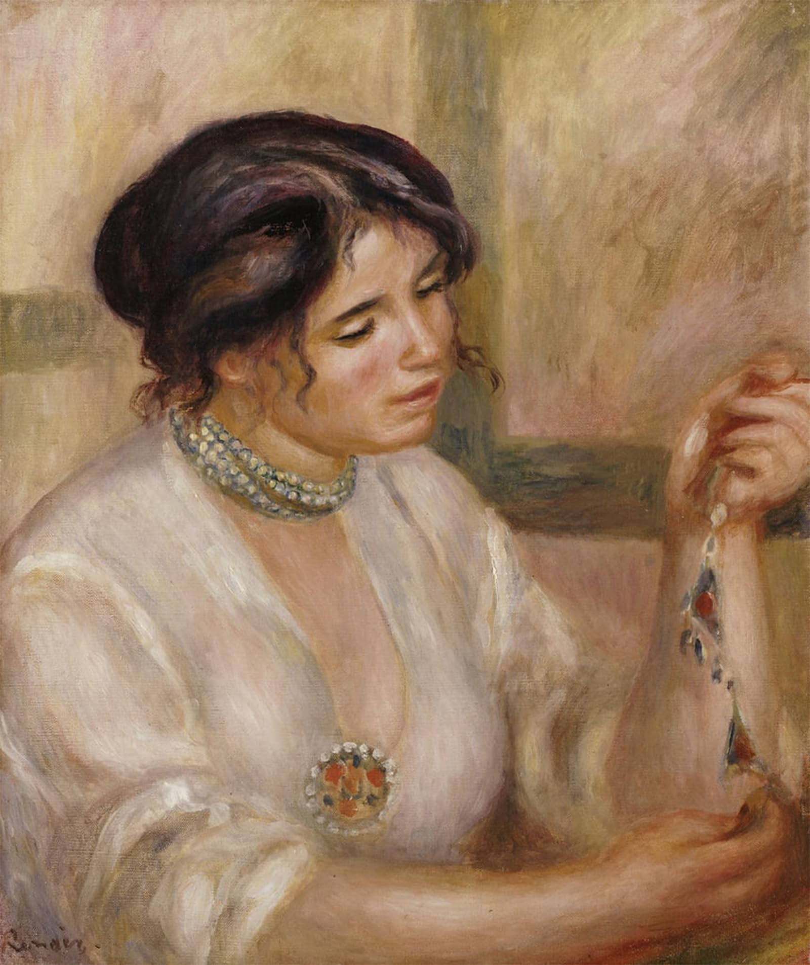 ARTXLXXBN Famous Print Painting Colorful Art Print Woman with a Necklace by Pierre Auguste Renoir Canvas Art Decorations for Home Decor 60x90cm