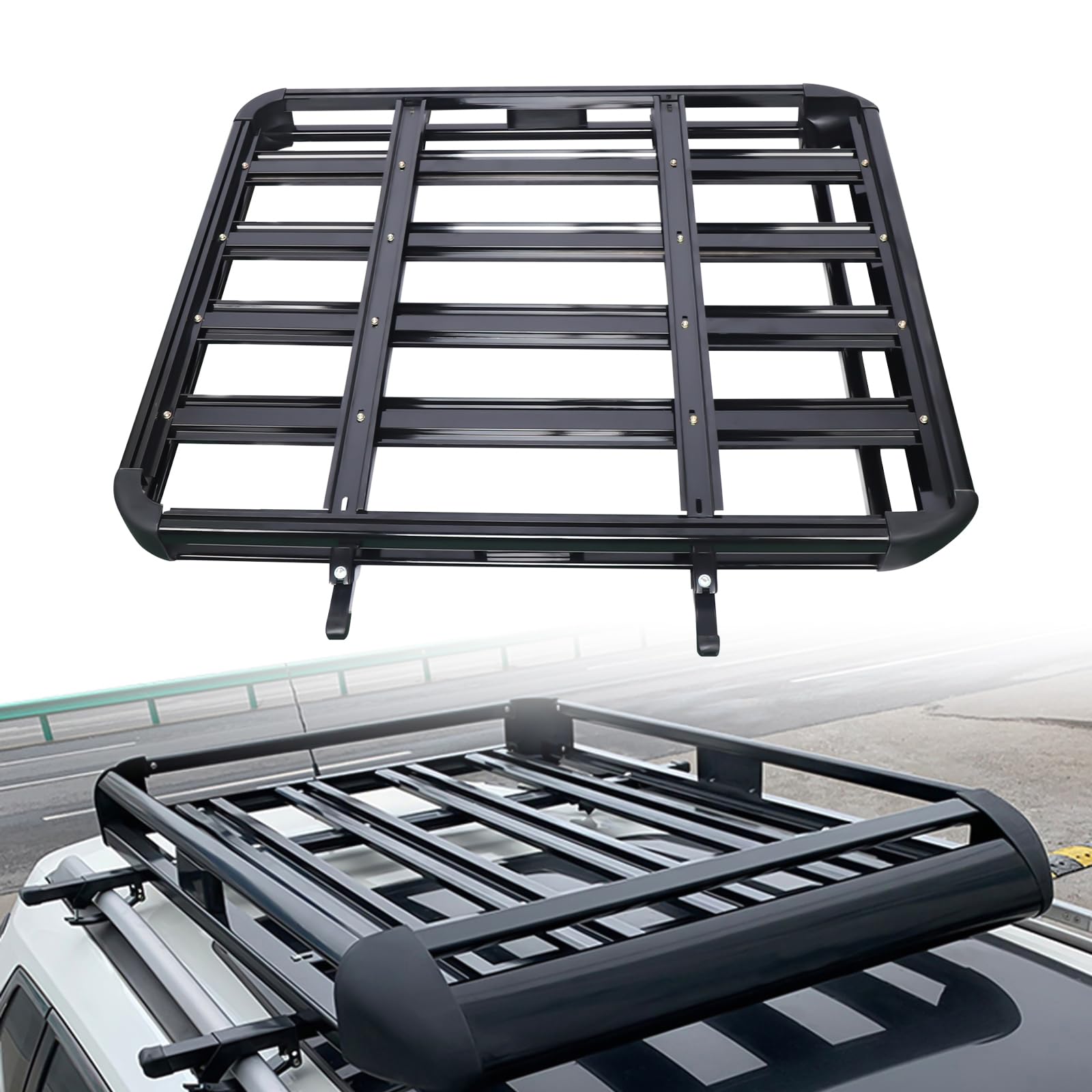 Barre de toit universelle pour voiture en aluminium, pour tous les types de SUV, tous les modèles de 127 x 97 cm jusqu'à 68 kg, couleur noir