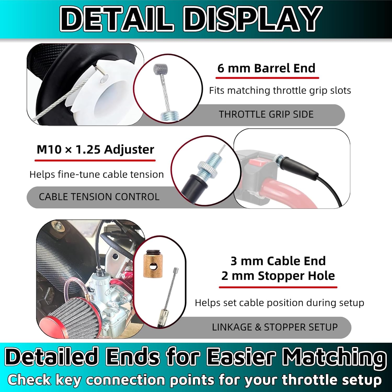 2PACK 50 Inch Mini Bike Throttle Cable for Coleman CT200U Predator 212 Baja MB165 MB200 196cc 5.5hp 200cc 6.5hp Heat Warrior MOTOVOX MBX10 MBX11 GX160 GX200 Pit Dirt Bike Parts