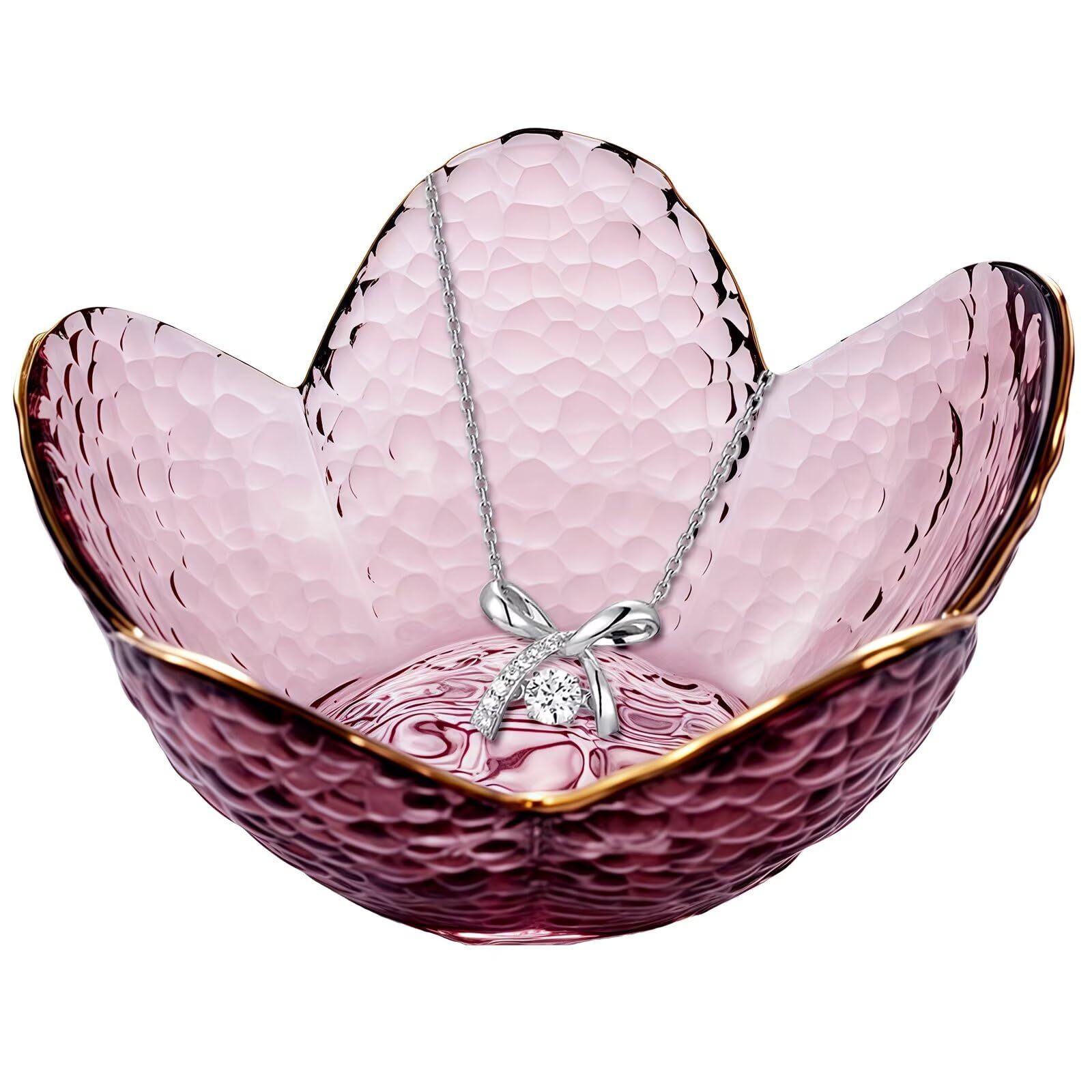 Small Purple Flower Jewelry Dish, Glass Jewelry Ring Tray Trinket Bowl, Nightstand Decor Ring Holder for Women, Wedding, Birthday, Mother's Day Gifts for Women