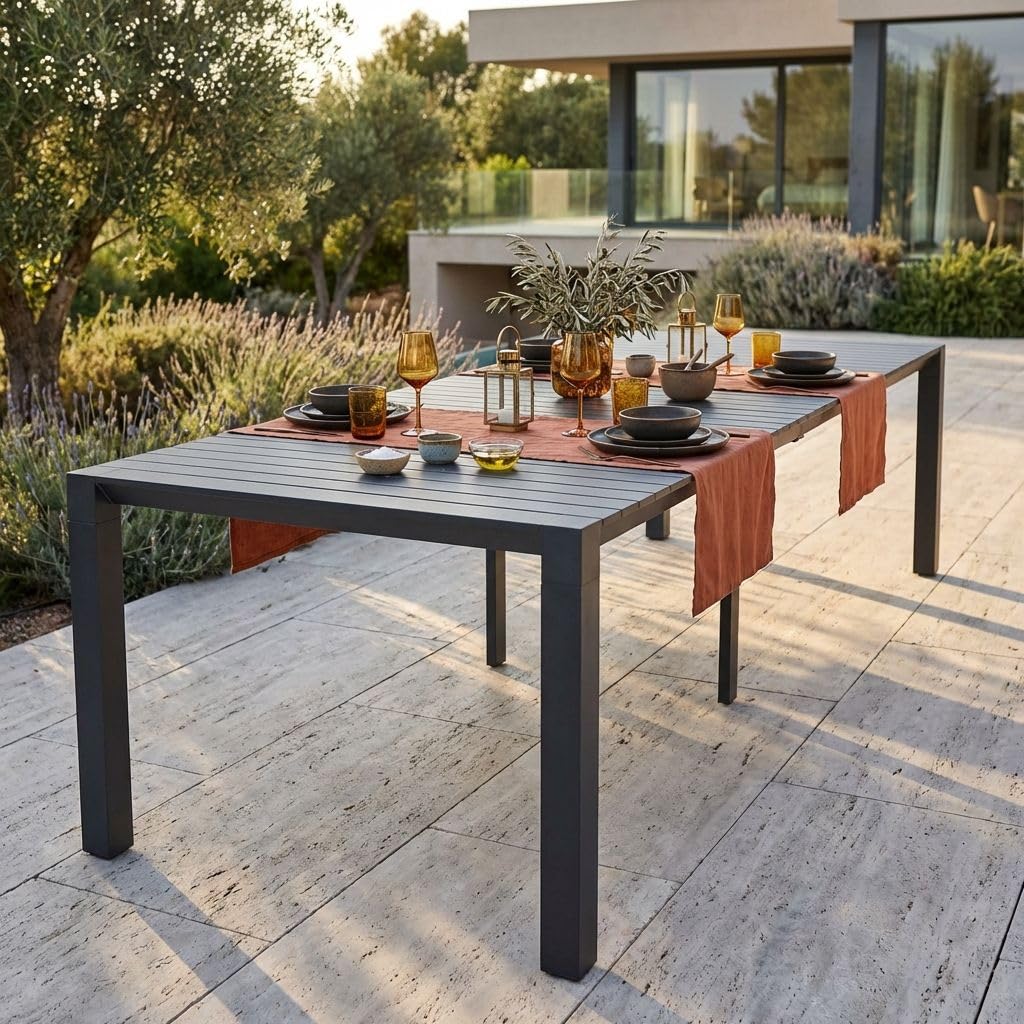milani home - consolle da giardino allungabile, alluminio, 10 posti, antracite, piano 52/260 x 85 cm