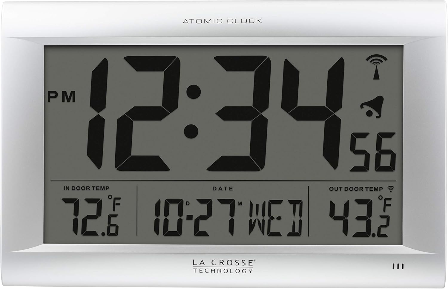 La Crosse Technology 513-1311OT Jumbo Atomic Digital Wall Clock with Out Temperature, Silver, 16.14" L x 1.69" W x 10.63" H