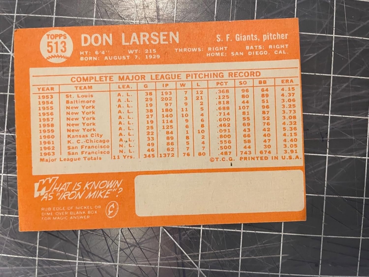1964 Topps #513 Don Larsen San Francisco Giants Baseball Card Ex/mt Nm - Slabbed Baseball Cards