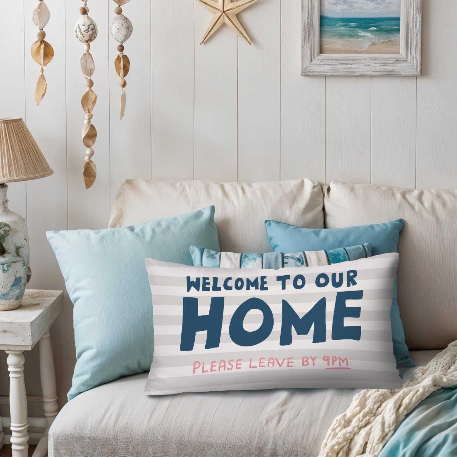 Funny Farmhouse Throw Pillow Cover 12x20,Outdoor Porch Pillows,Trendy Retro Welcome to Our Home Please Leave by 9PM Decorative Lumbar Pillow Covers for Couch Sofa Living Room Home - Image 4