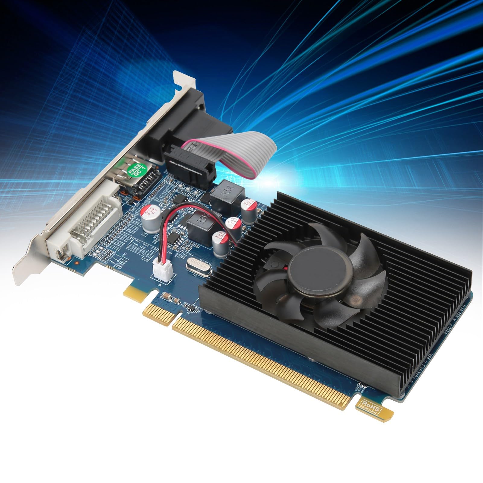 VBESTLIFE Tarjeta gráfica para PC, Tarjeta gráfica HD6450 2G 64bit DDR3 con Ranura PCI Express 3.0, para computadora de Escritorio de Oficina
