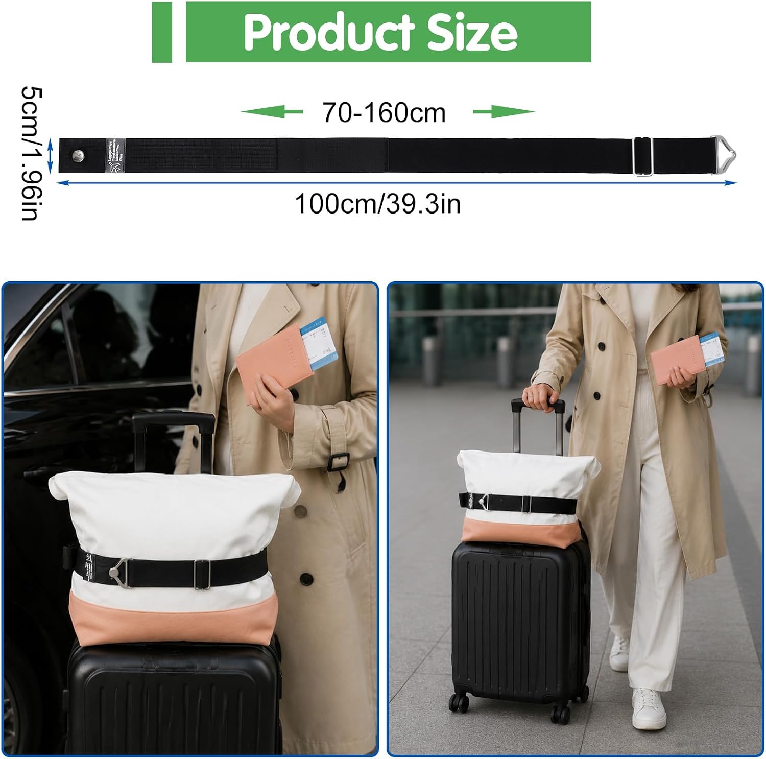 Sibba 2-in-1 Luggage Straps Travel Belt for Luggage Straps Over Handle for Add a Bag Adjustable Travel Suitcase Belt Secure Lock Strap to Prevent Bursting Adjustable Suitcase Belts or Carry On Bag